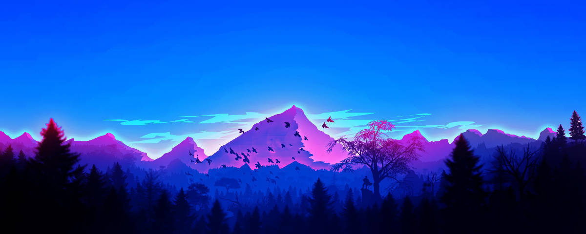1200x480 नियॉन बैंगनी पहाड़ वॉलपेपर