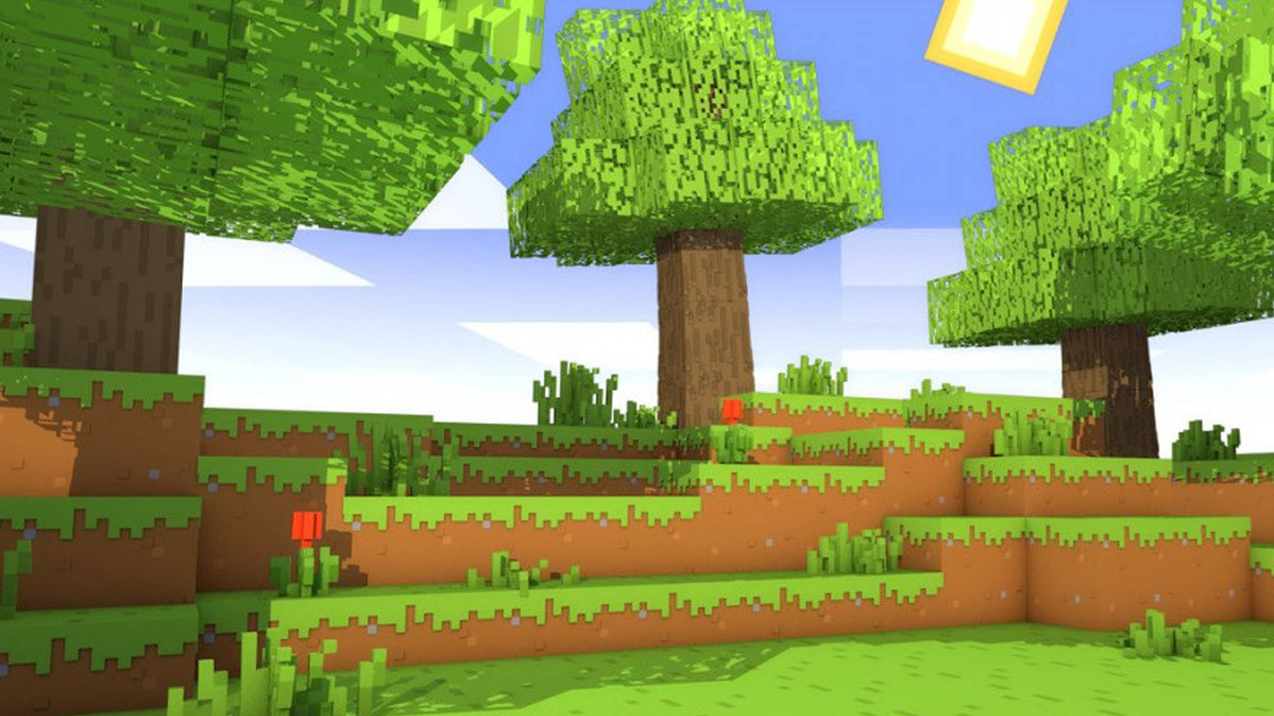 घास और पेड़ 2560x1440 Minecraft वॉलपेपर