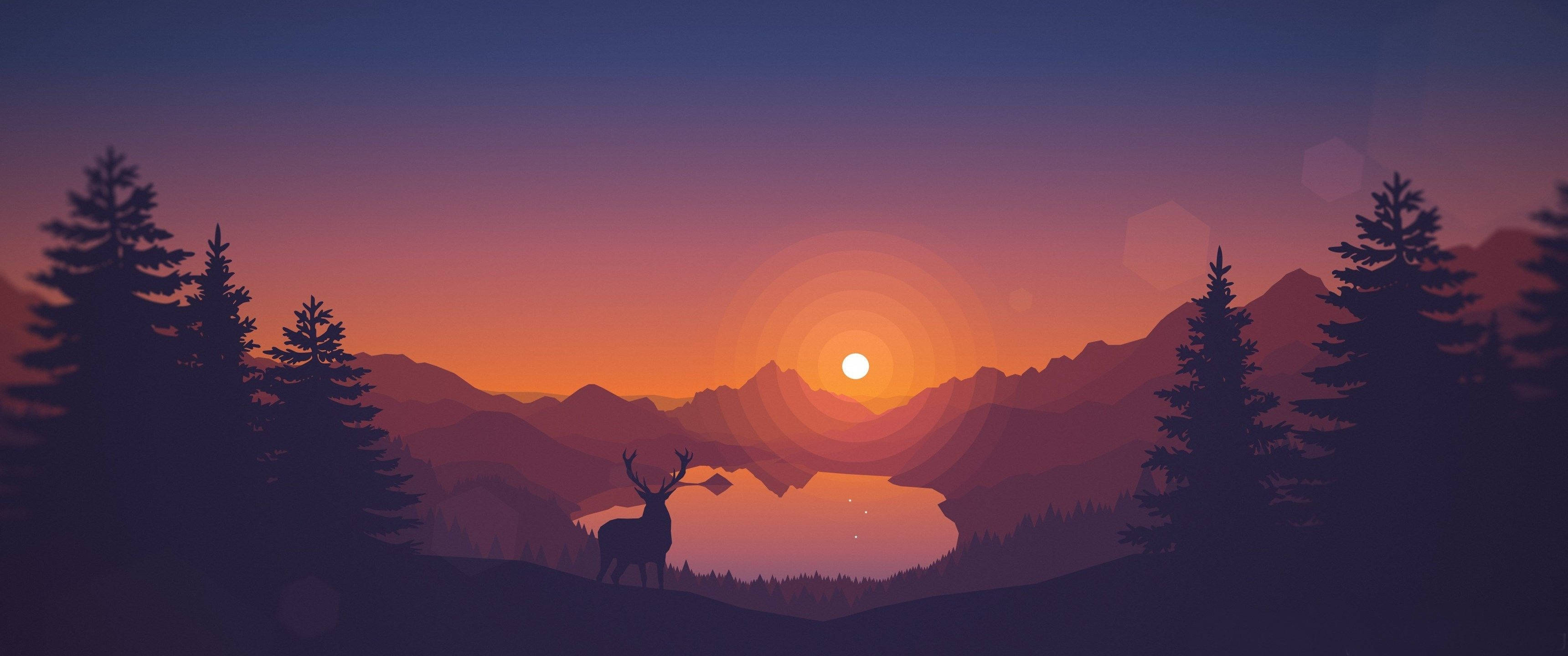 3440x1440 न्यूनतम सूर्यास्त घाटी वॉलपेपर