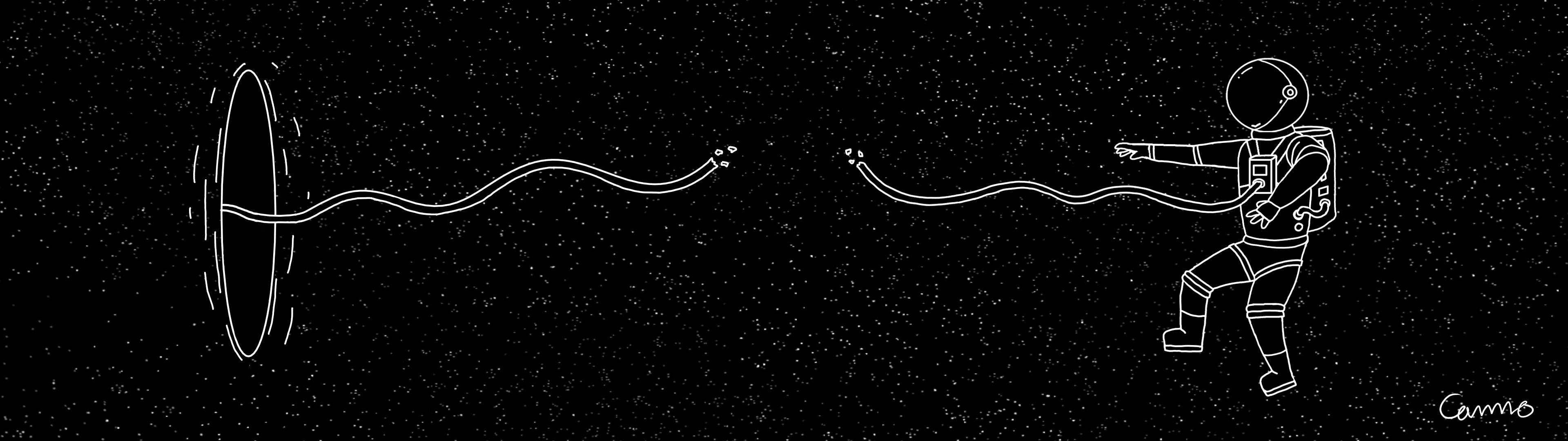 3840x1080 4K एस्ट्रोनॉट लाइन आर्ट वॉलपेपर