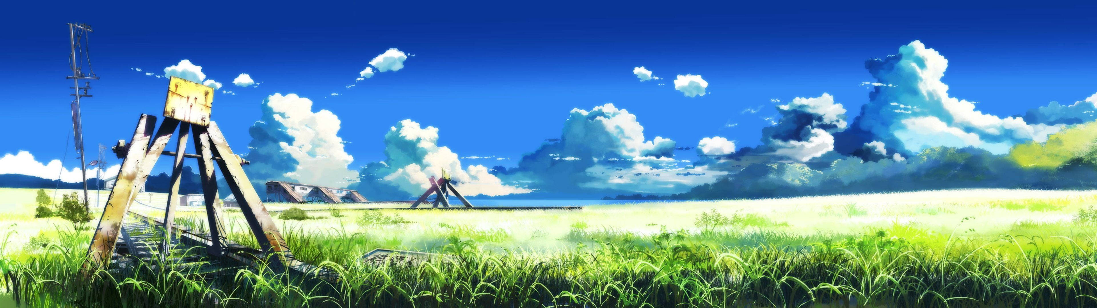 3840x1080 4K ग्रामीण रेलवे वॉलपेपर