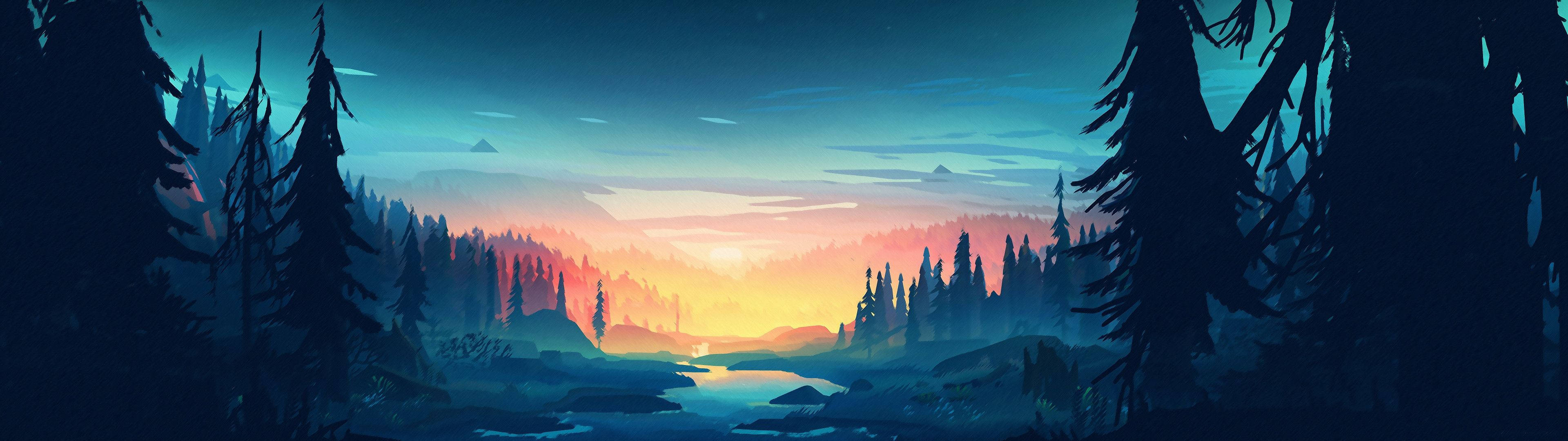 3840x1080 HD डुअल मॉनिटर नेचर आर्ट वॉलपेपर