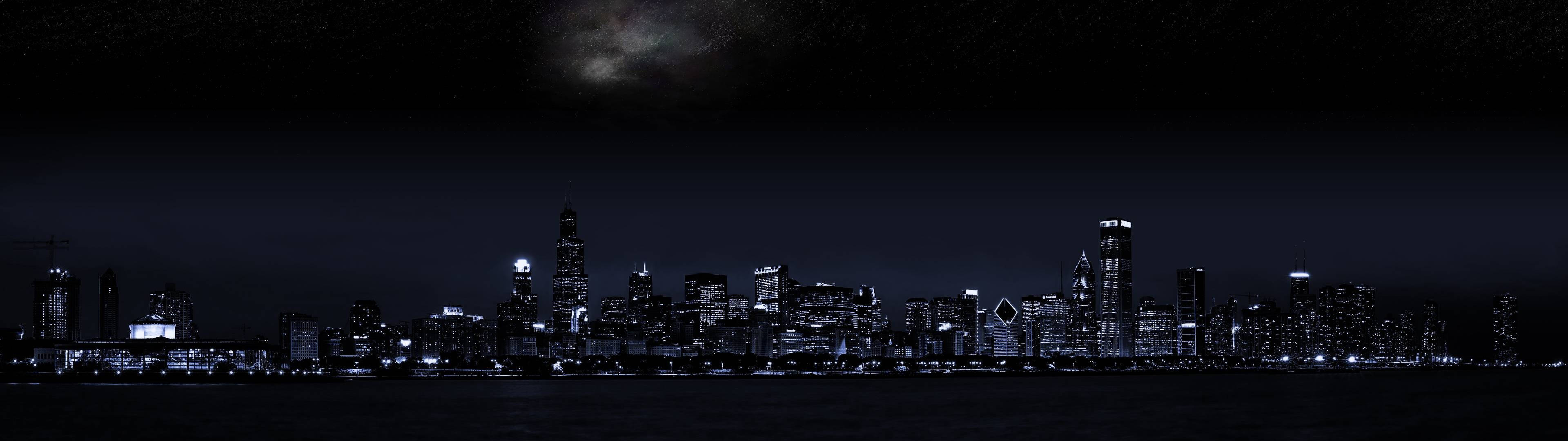 3840x1080 HD डुअल मॉनिटर नाइटस्केप वॉलपेपर