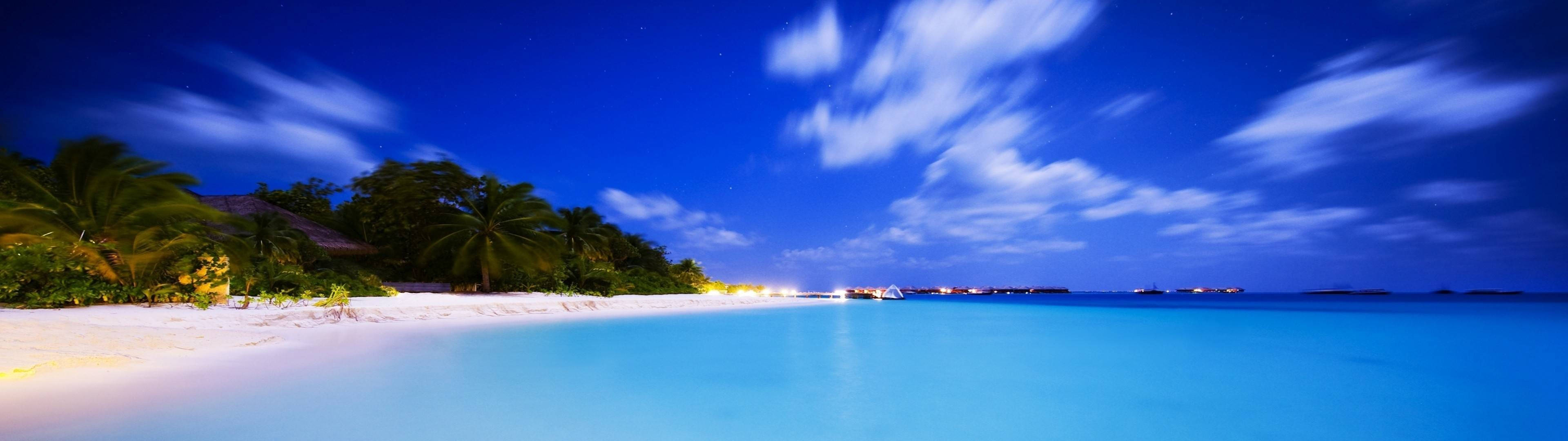3840x1080 HD डुअल मॉनिटर बीच वॉलपेपर