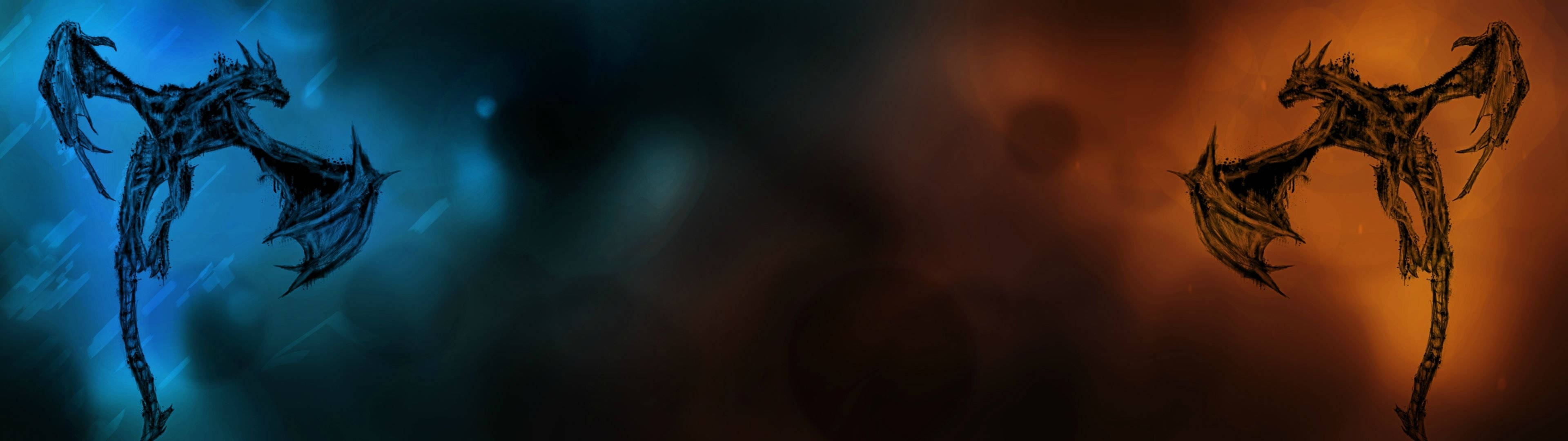 3840x1080 एचडी डुअल मॉनिटर ड्रेगन वॉलपेपर