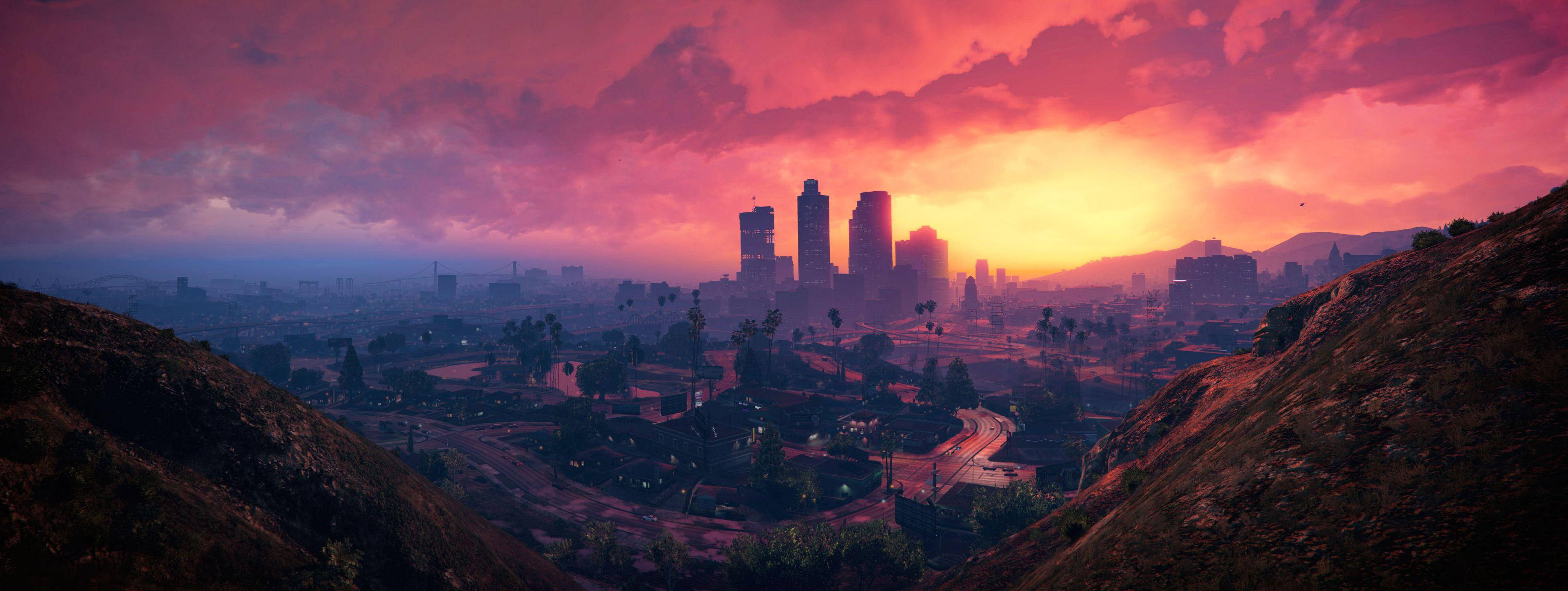 4K GTA 5 लॉस सैंटोस शहर का क्षितिज वॉलपेपर
