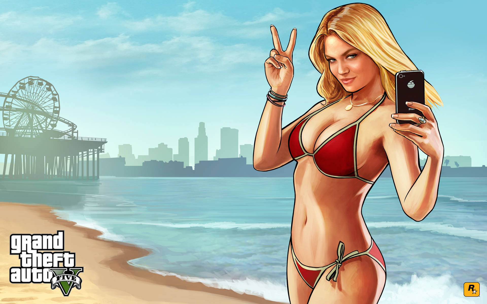 4K GTA 5 समुद्र तट पर बिकिनी लड़की — जीटीए वॉलपेपर