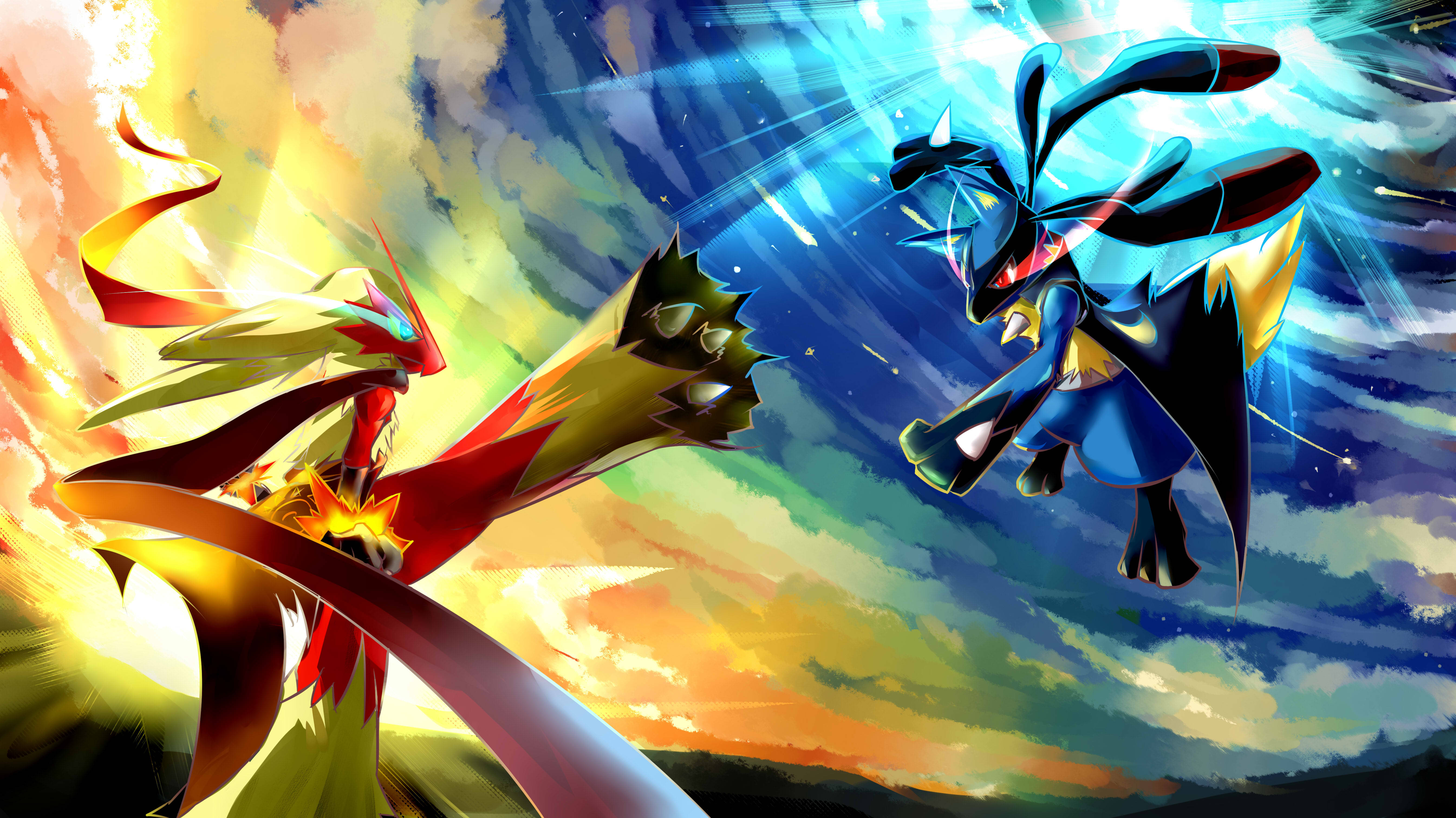 4K एनीमे Lucario Blaziken वॉलपेपर