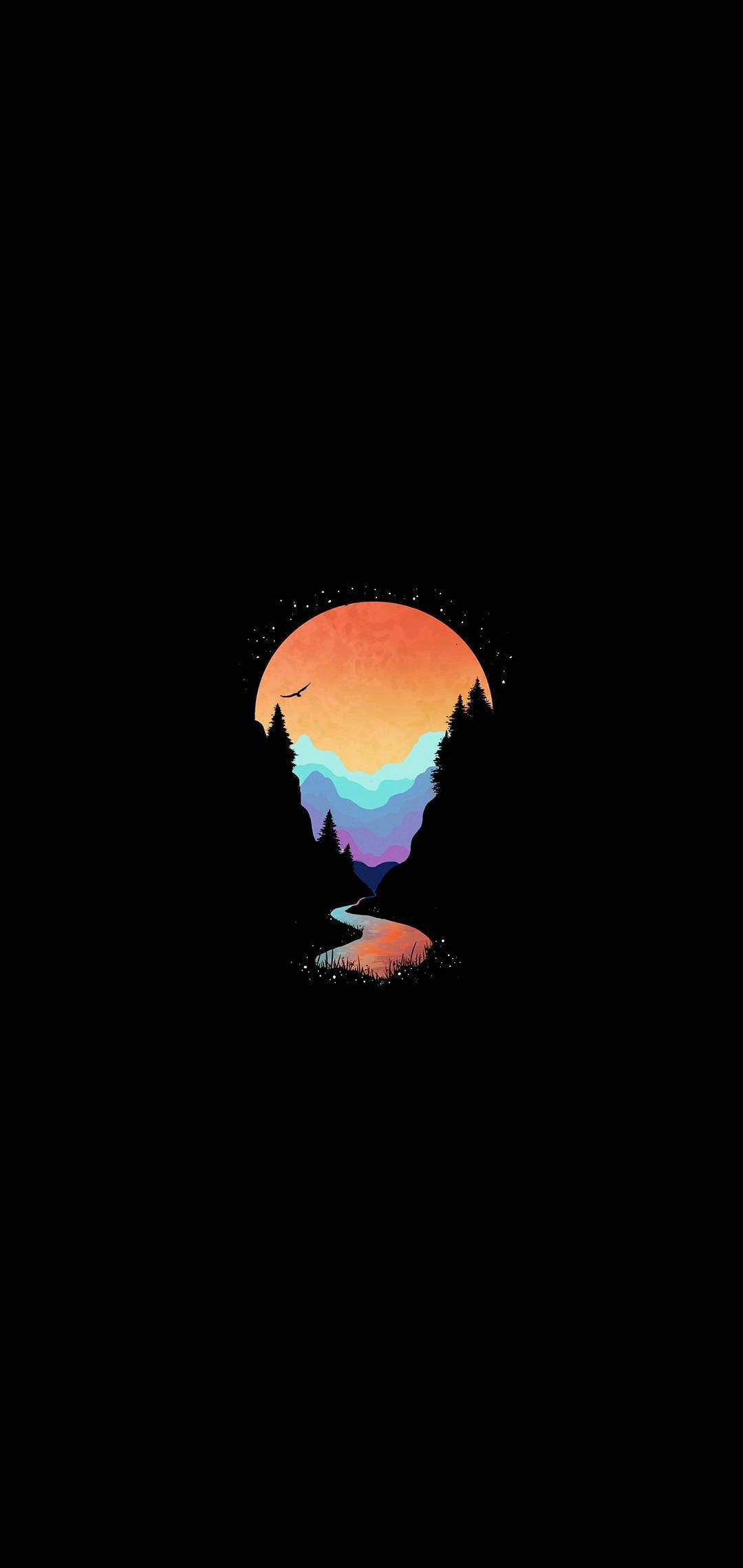 AMOLED पर्वतीय धाराएँ वॉलपेपर