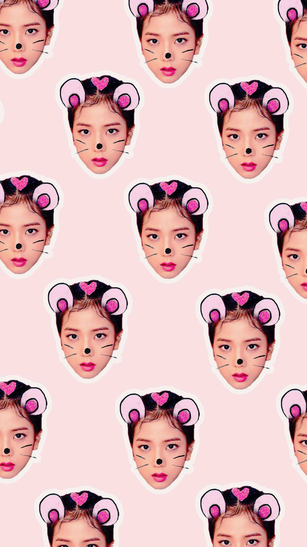 गुलाबी पृष्ठभूमि पर जानवरों के कानों के साथ Blackpink Jisoo का प्यारा पैटर्न वॉलपेपर — ब्लैकपिंक वॉलपेपर