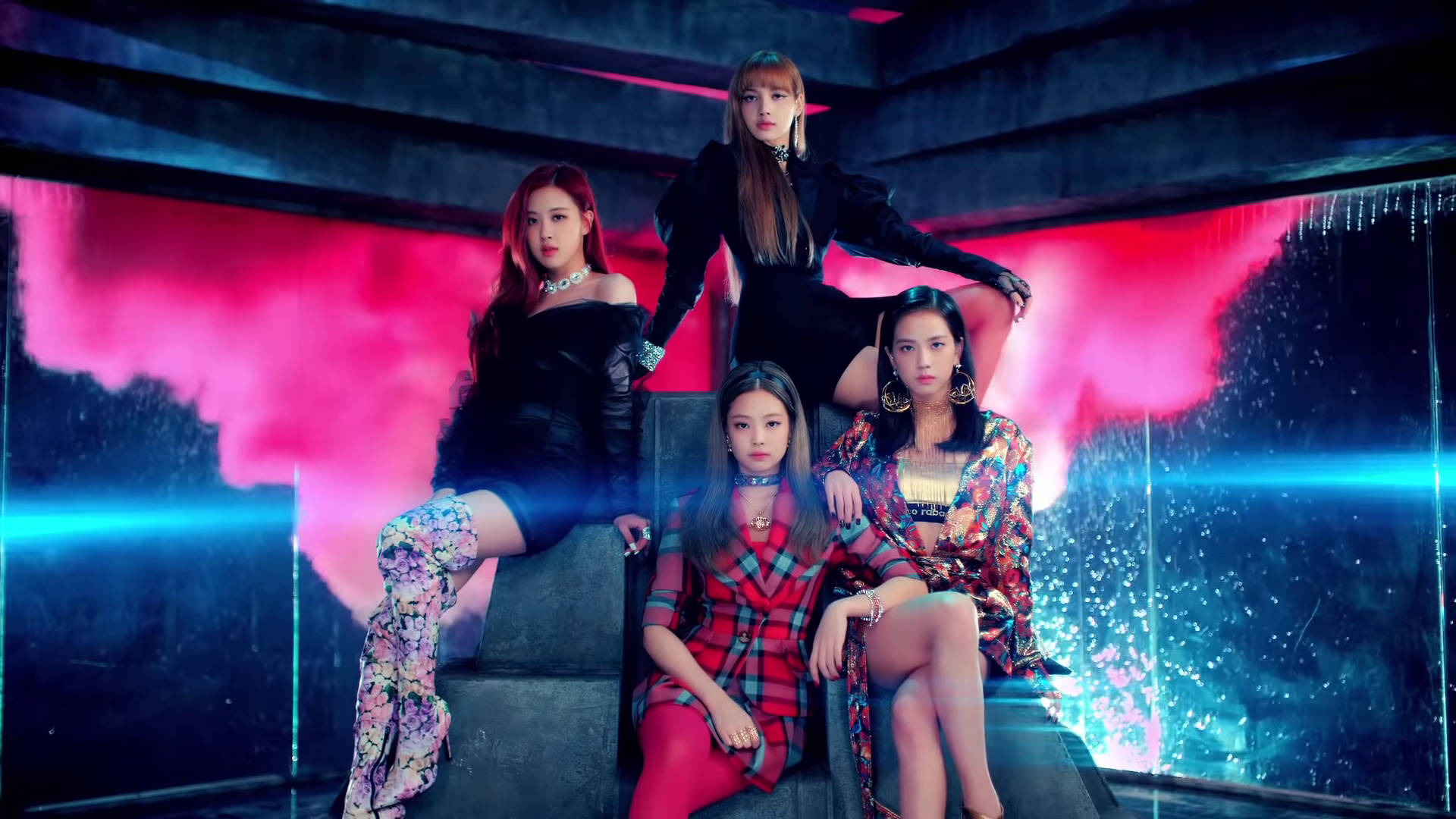 DDU-DU DDU-DU MV में Blackpink सदस्य रानियों की तरह बैठे हुए वॉलपेपर — ब्लैकपिंक वॉलपेपर