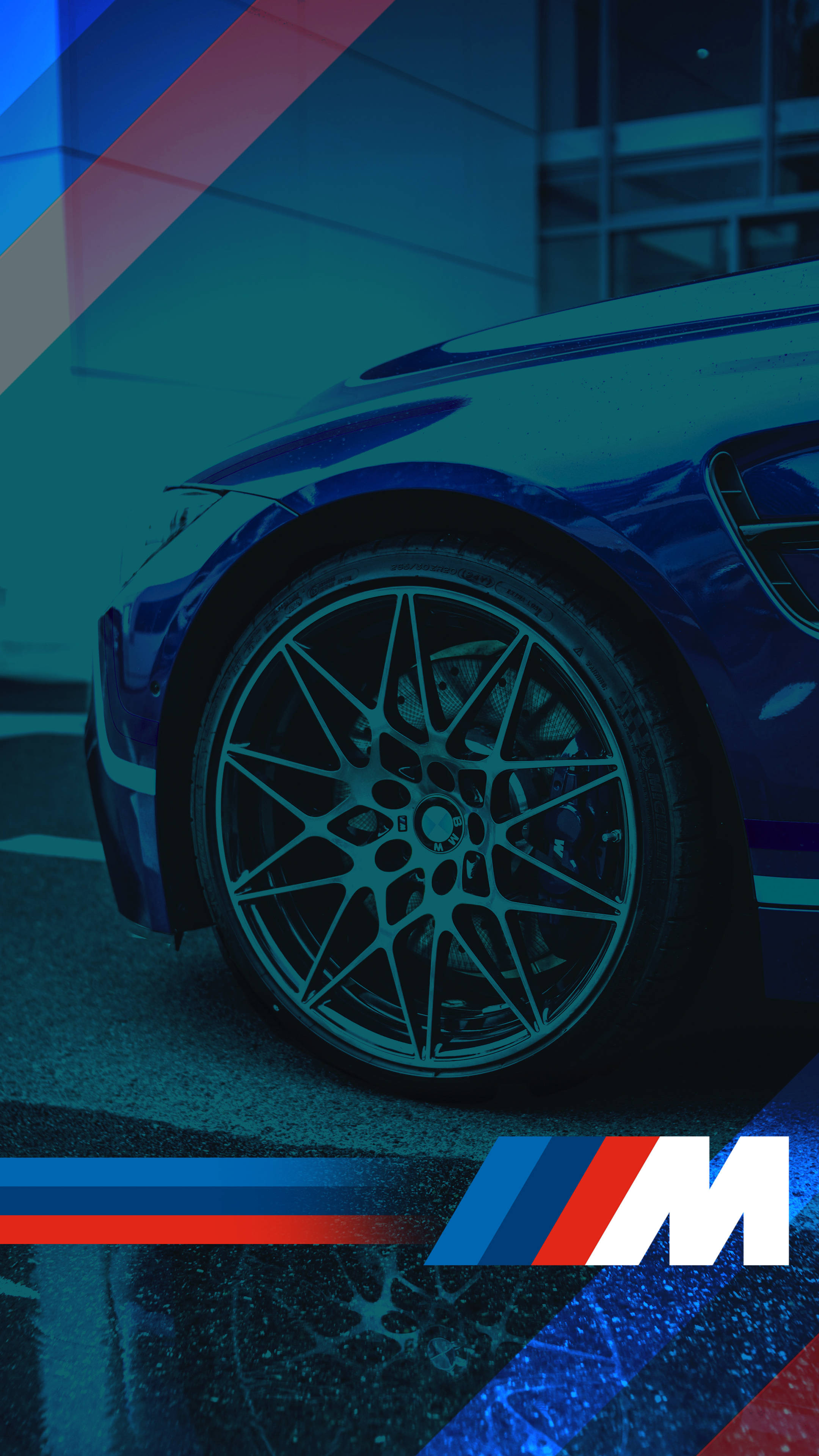 नीली कार का टायर BMW M लोगो वॉलपेपर