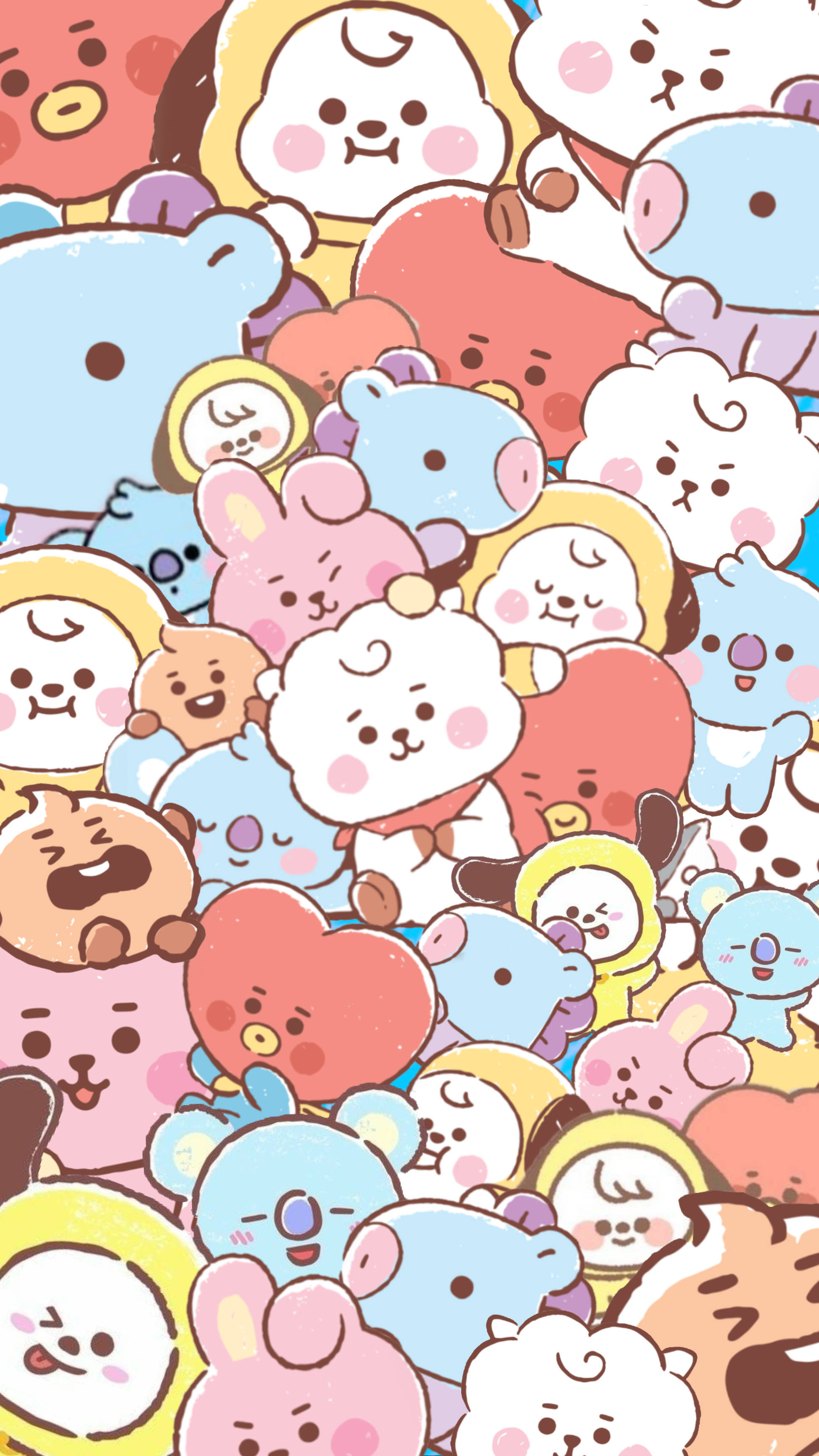 पेस्टल पर्पल कुकी और BT21 दोस्त वॉलपेपर