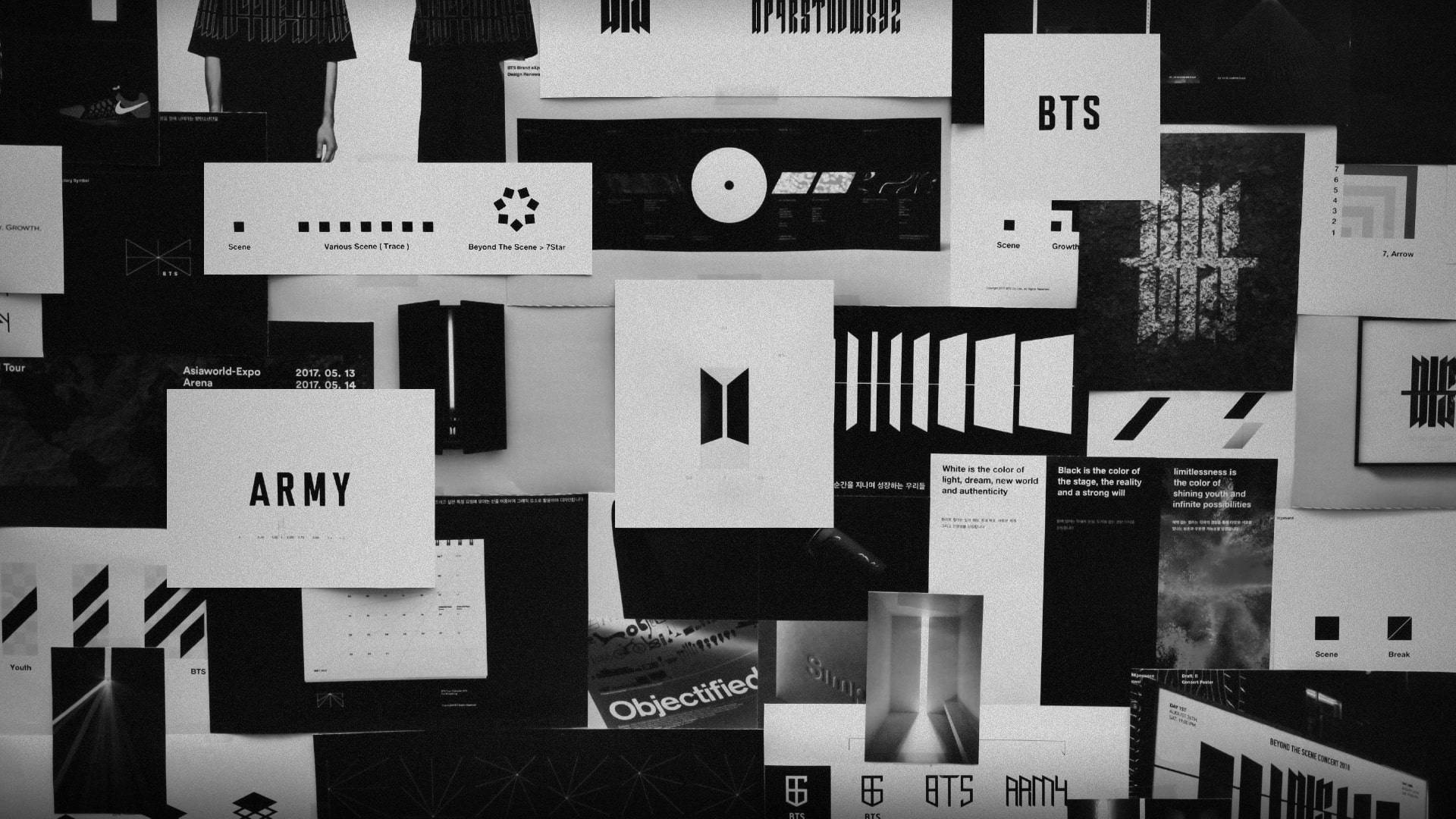 BTS ब्लैक एस्थेटिक लोगो कोलाज वॉलपेपर