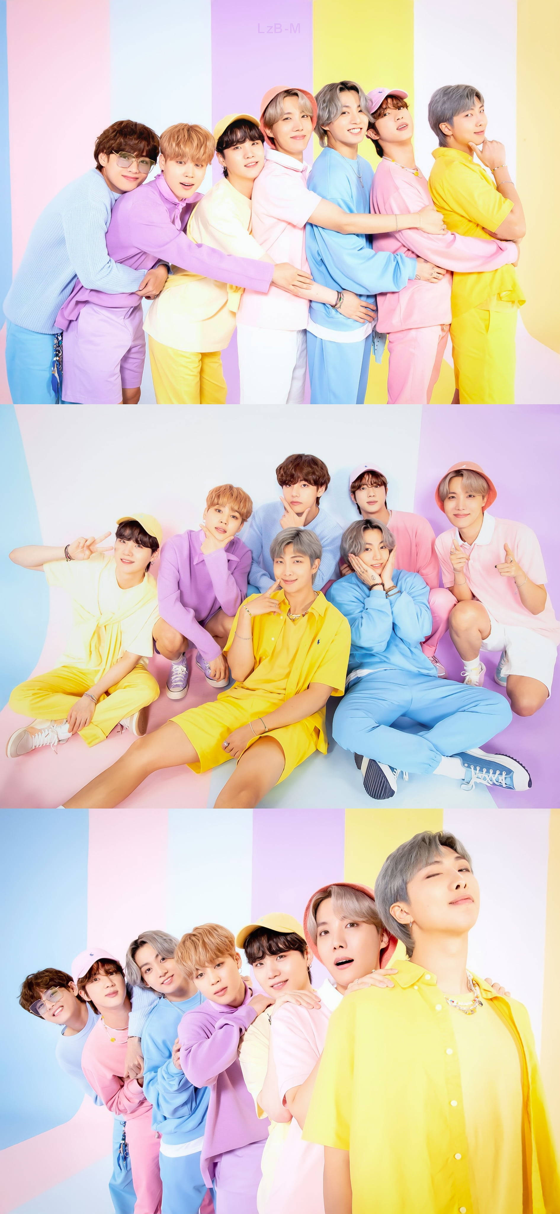 पेस्टल आउटफिट कोलाज लॉकस्क्रीन BTS वॉलपेपर