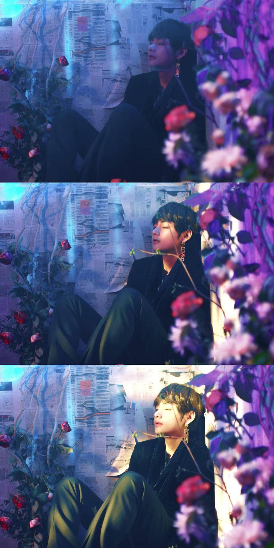 BTS V फूलों वाली दीवार एस्थेटिक वॉलपेपर