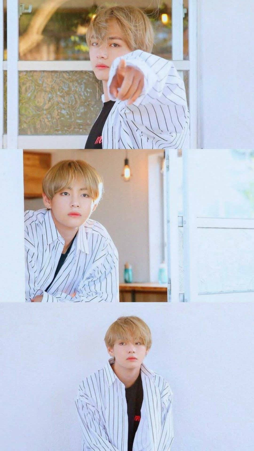 BTS V सफेद कोलाज वॉलपेपर