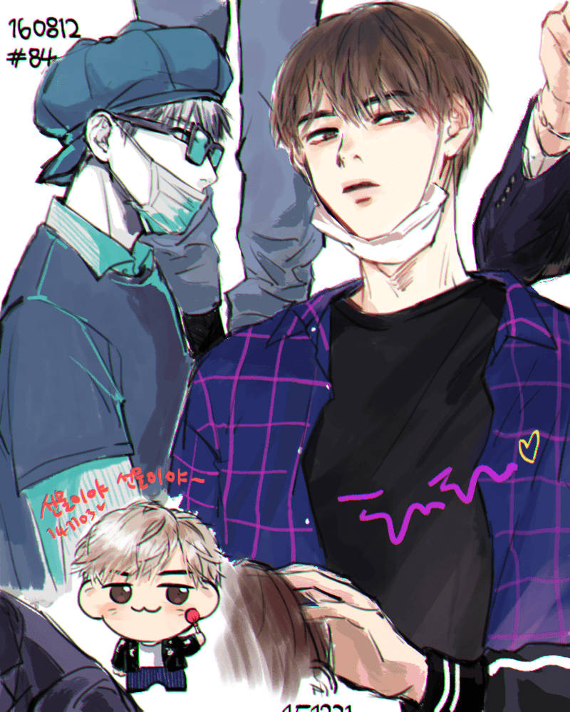 BTS एनीमे फेस मास्क के साथ वॉलपेपर
