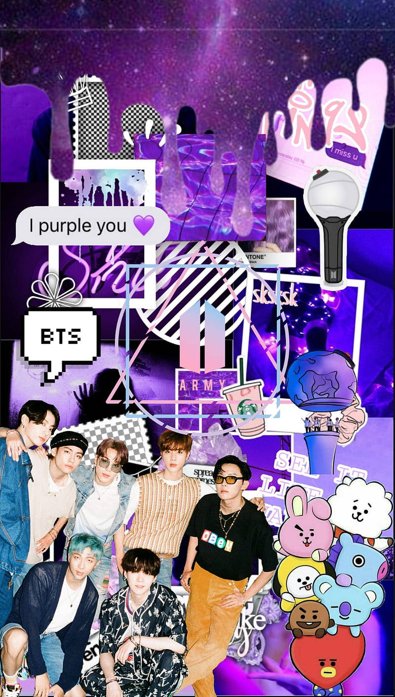 BTS एस्थेटिक BT21 पर्पल वॉलपेपर