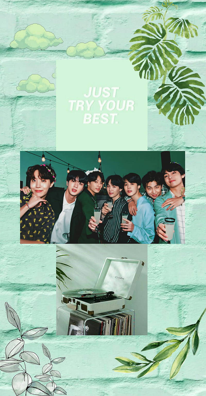 BTS एस्थेटिक मिंट ग्रीन वॉलपेपर