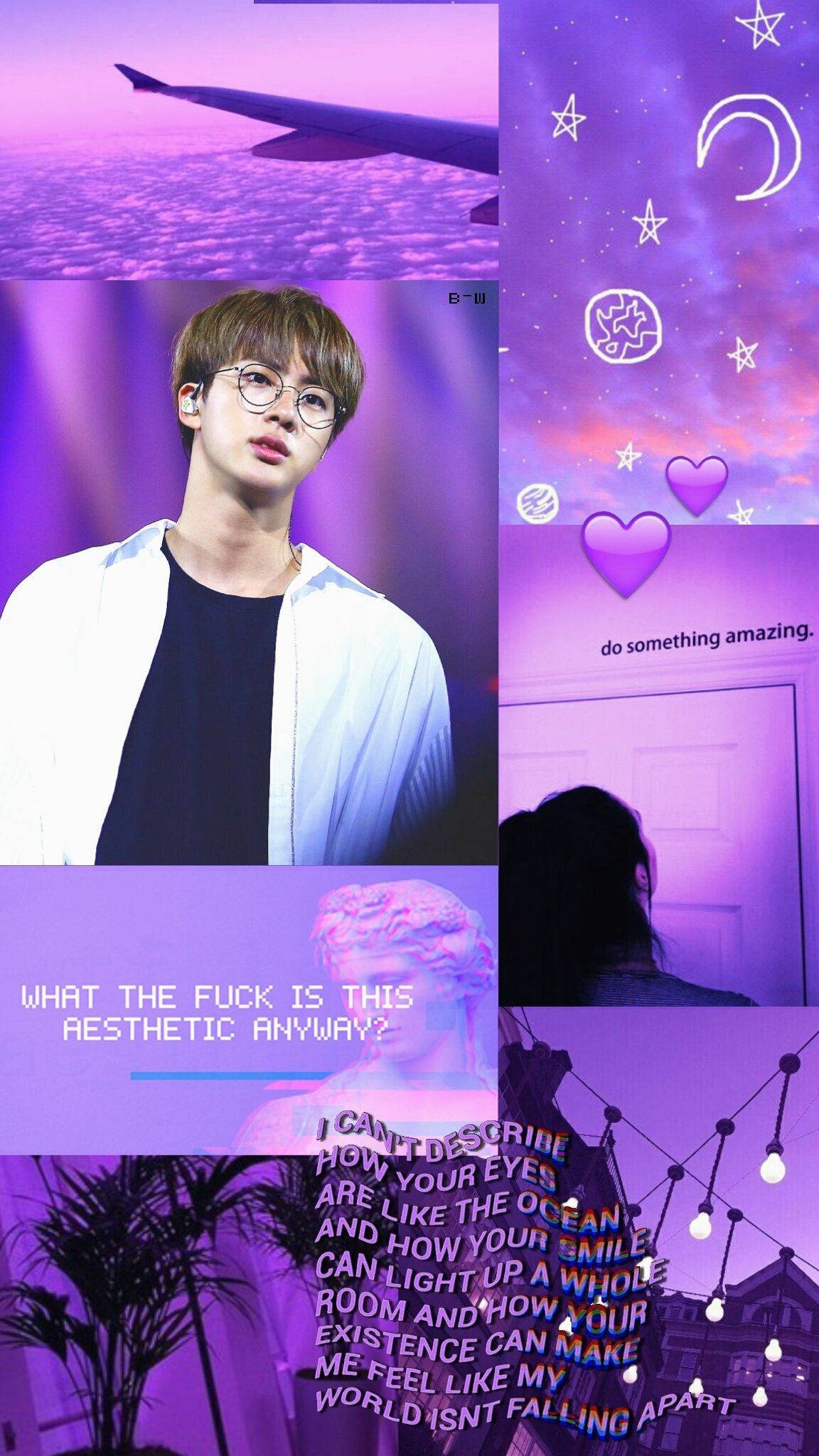 BTS जिन पेस्टल पर्पल एस्थेटिक वॉलपेपर