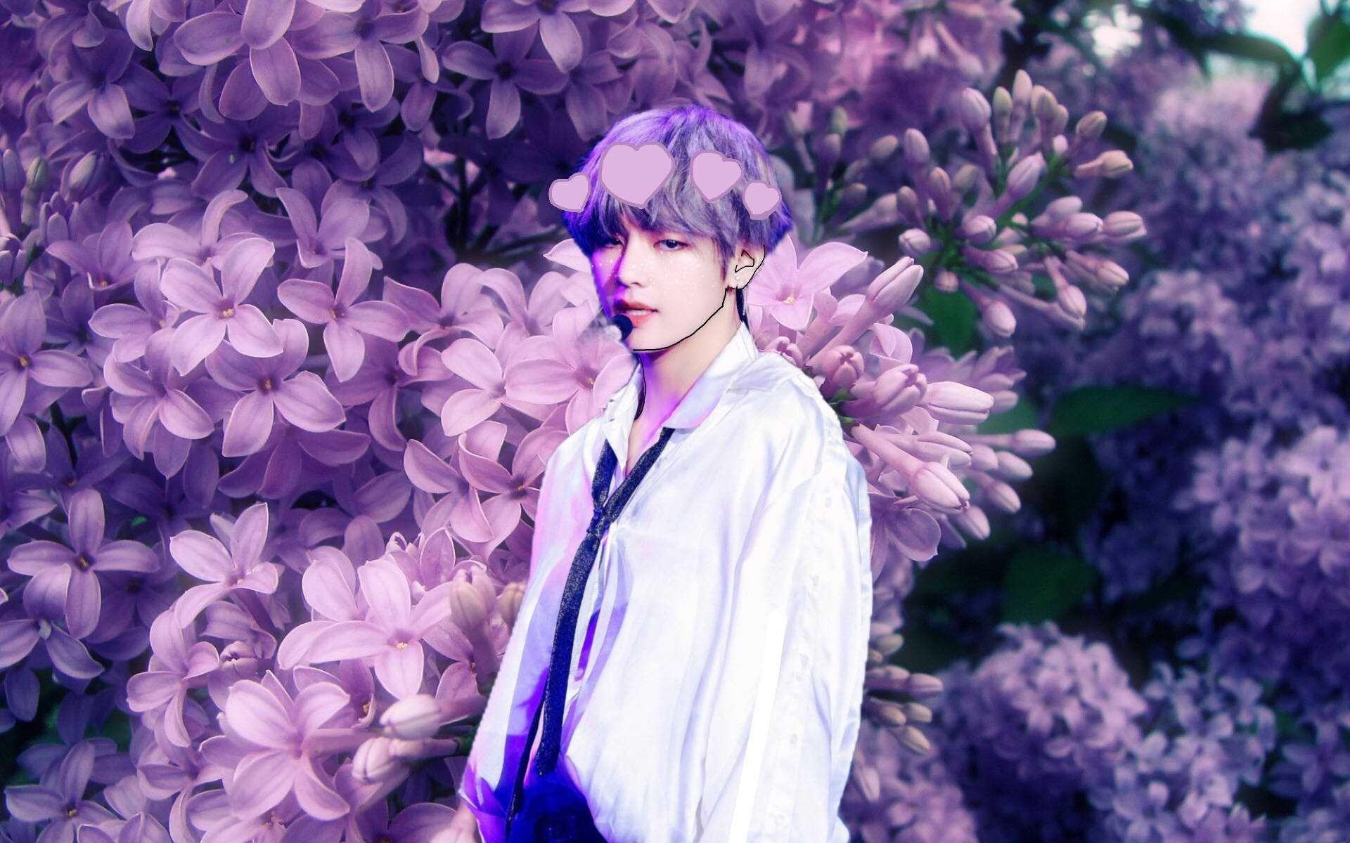BTS बैंगनी V फूल एस्थेटिक वॉलपेपर