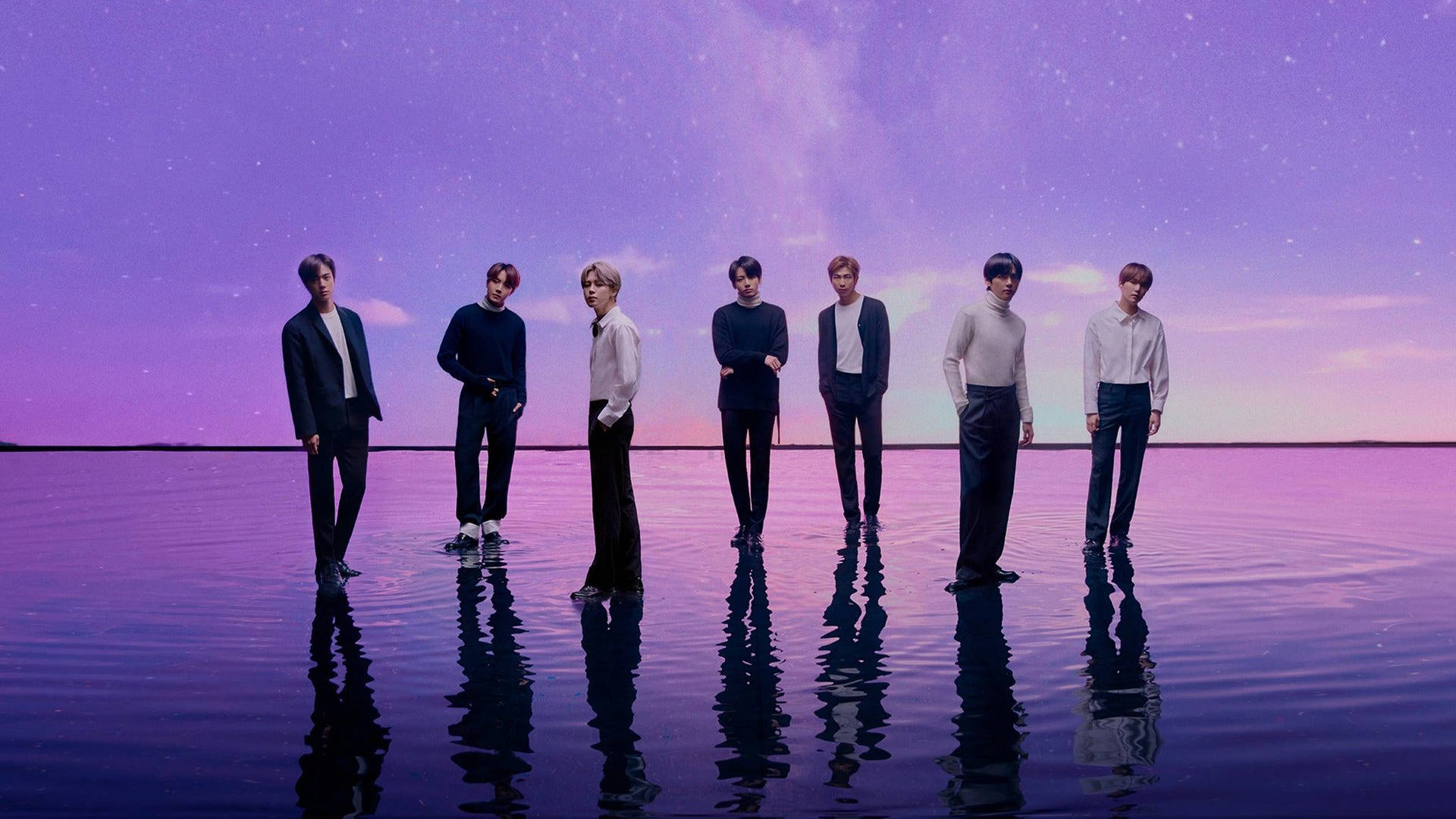 BTS बैंगनी प्रतिबिंब सौंदर्यशास्त्र — बीटीएस ग्रुप फोटो जीआईएफ वॉलपेपर