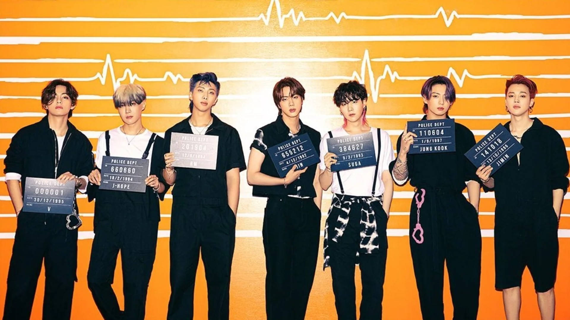BTS मगशॉट लाइन-अप डेस्कटॉप वॉलपेपर
