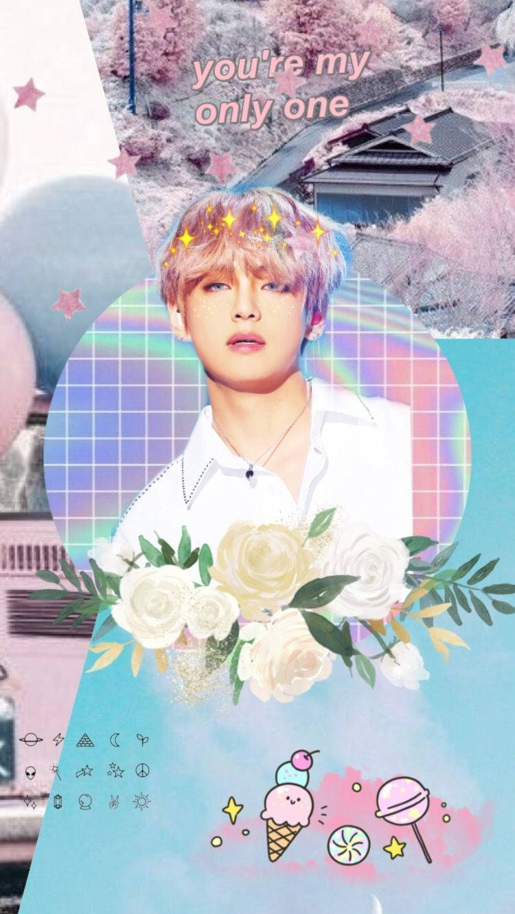 BTS सदस्य V का पेस्टल रंगों में सौंदर्य — पेस्टल एस्थेटिक जीआईएफ वॉलपेपर