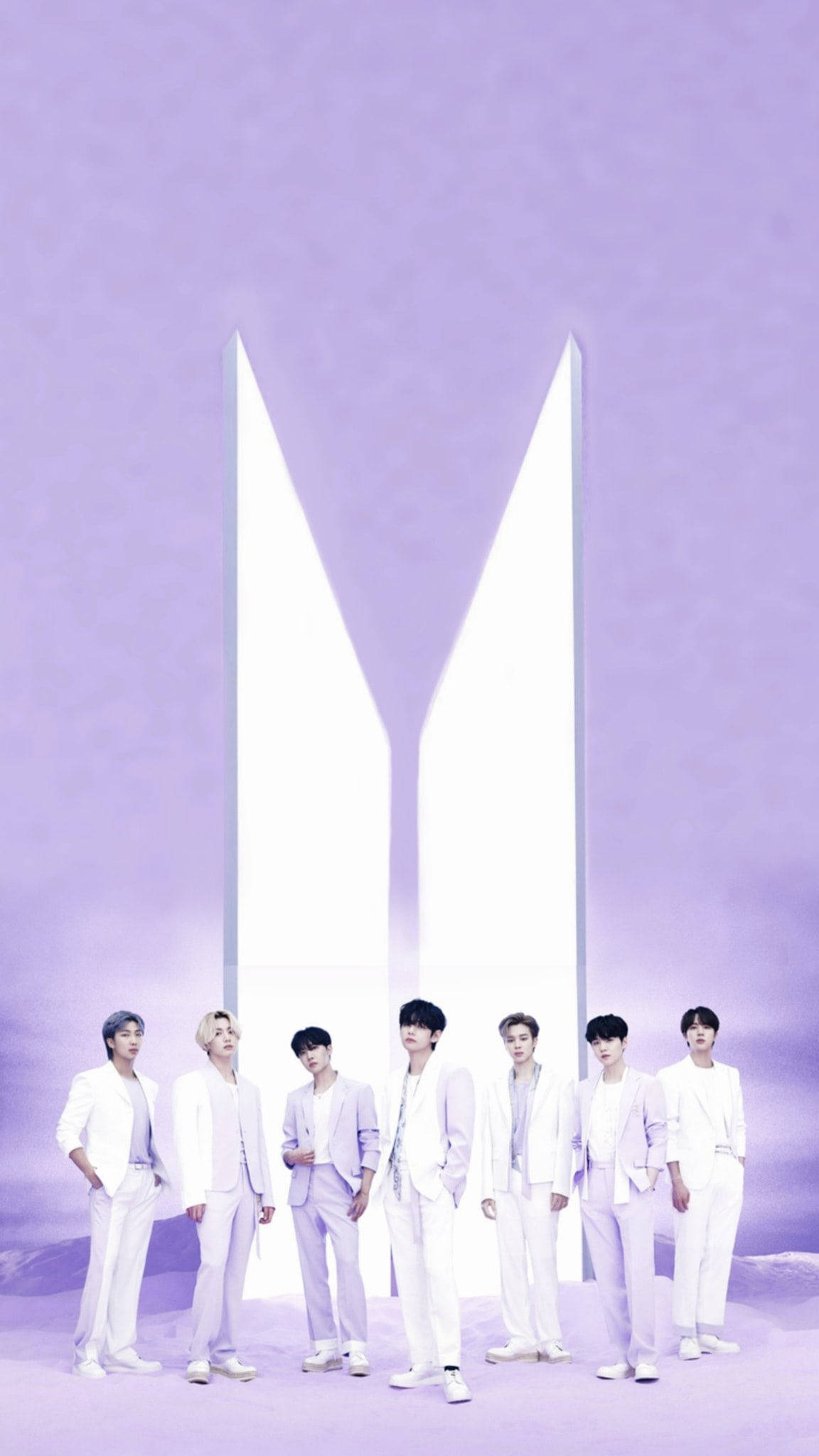 BTS सफेद सूट बैंगनी एस्थेटिक वॉलपेपर