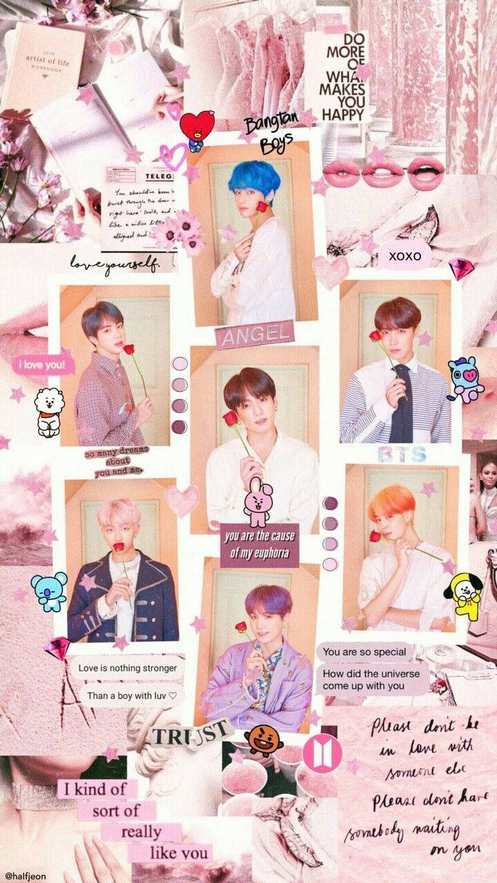 BTS सौंदर्य सदस्य गुलाब के साथ वॉलपेपर