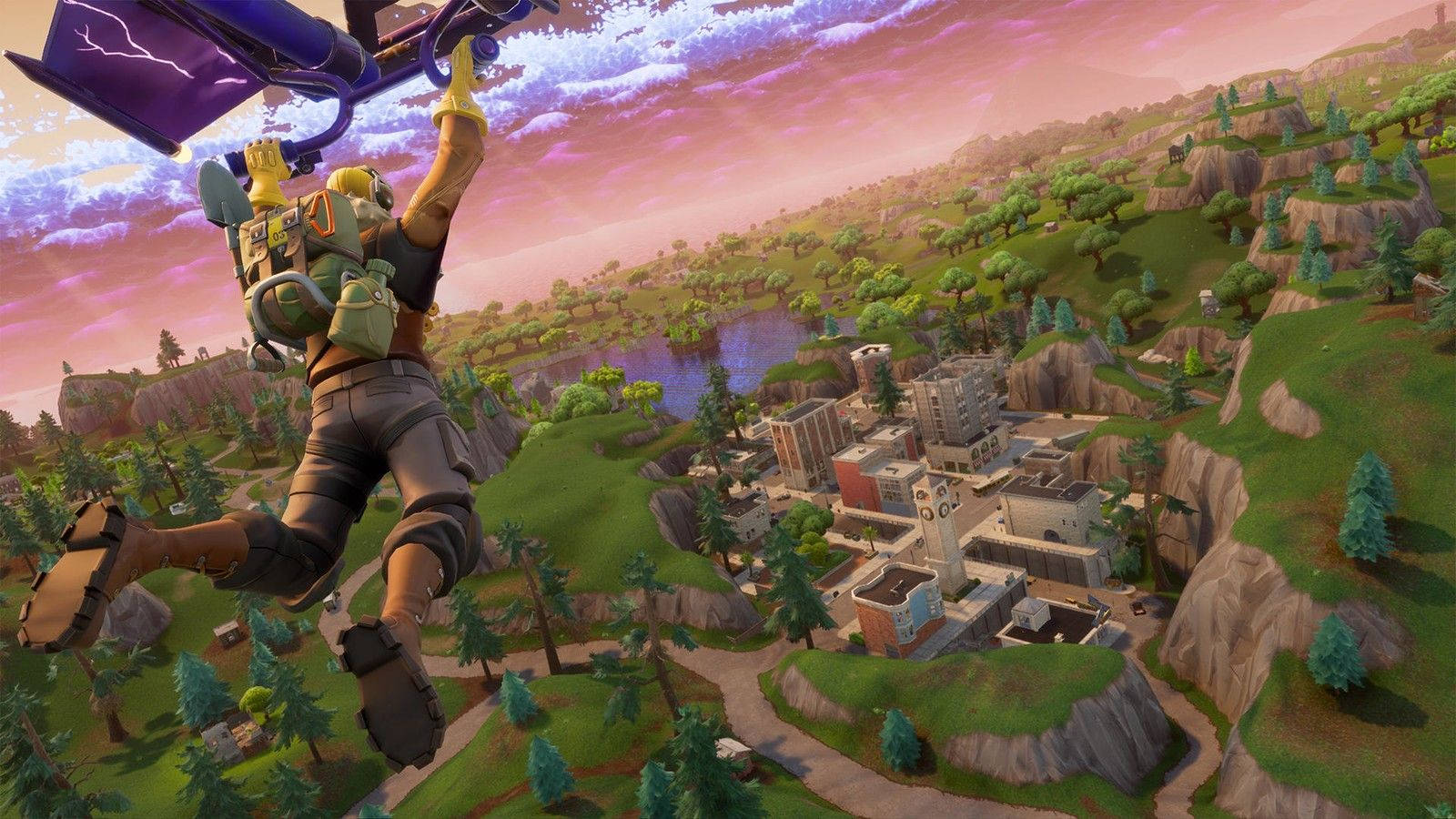 Epic के Fortnite में द्वीप पर पैराशूट से उतरें वॉलपेपर