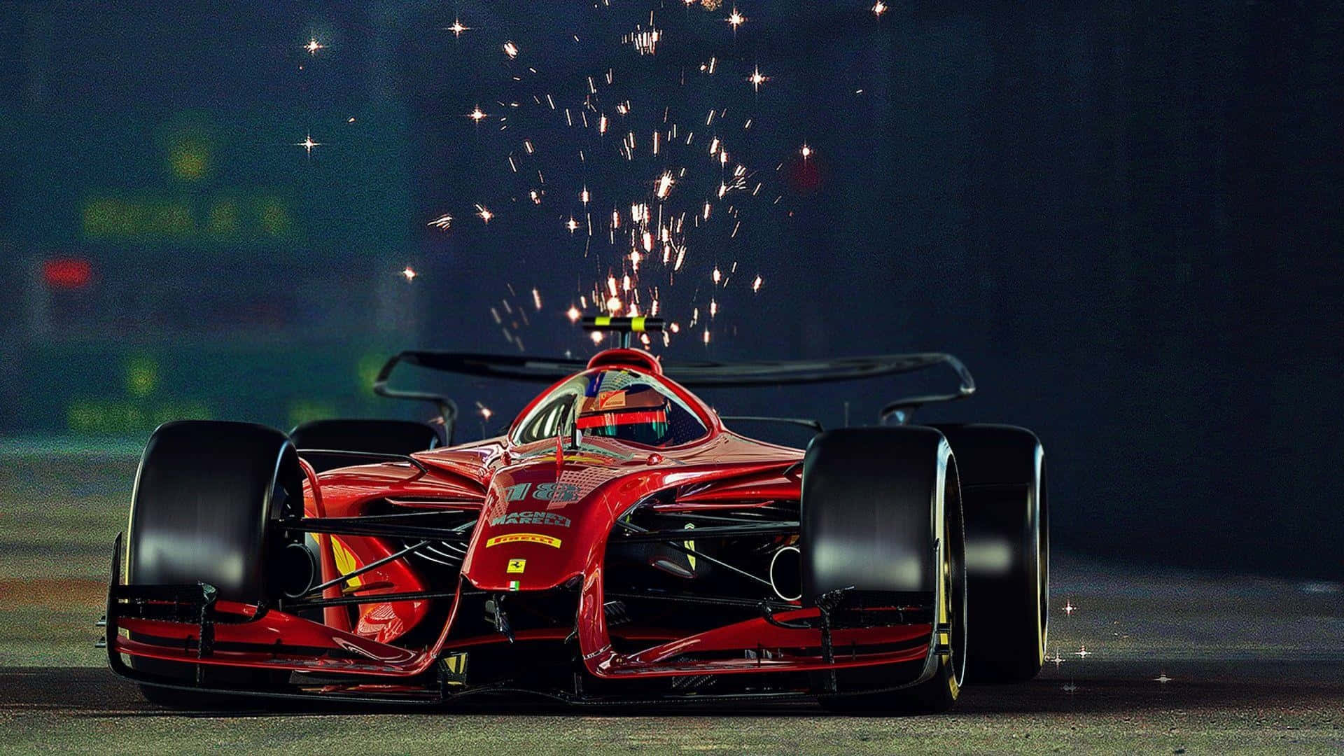 F1 गेम लाल रेस कार स्पार्क्स वॉलपेपर