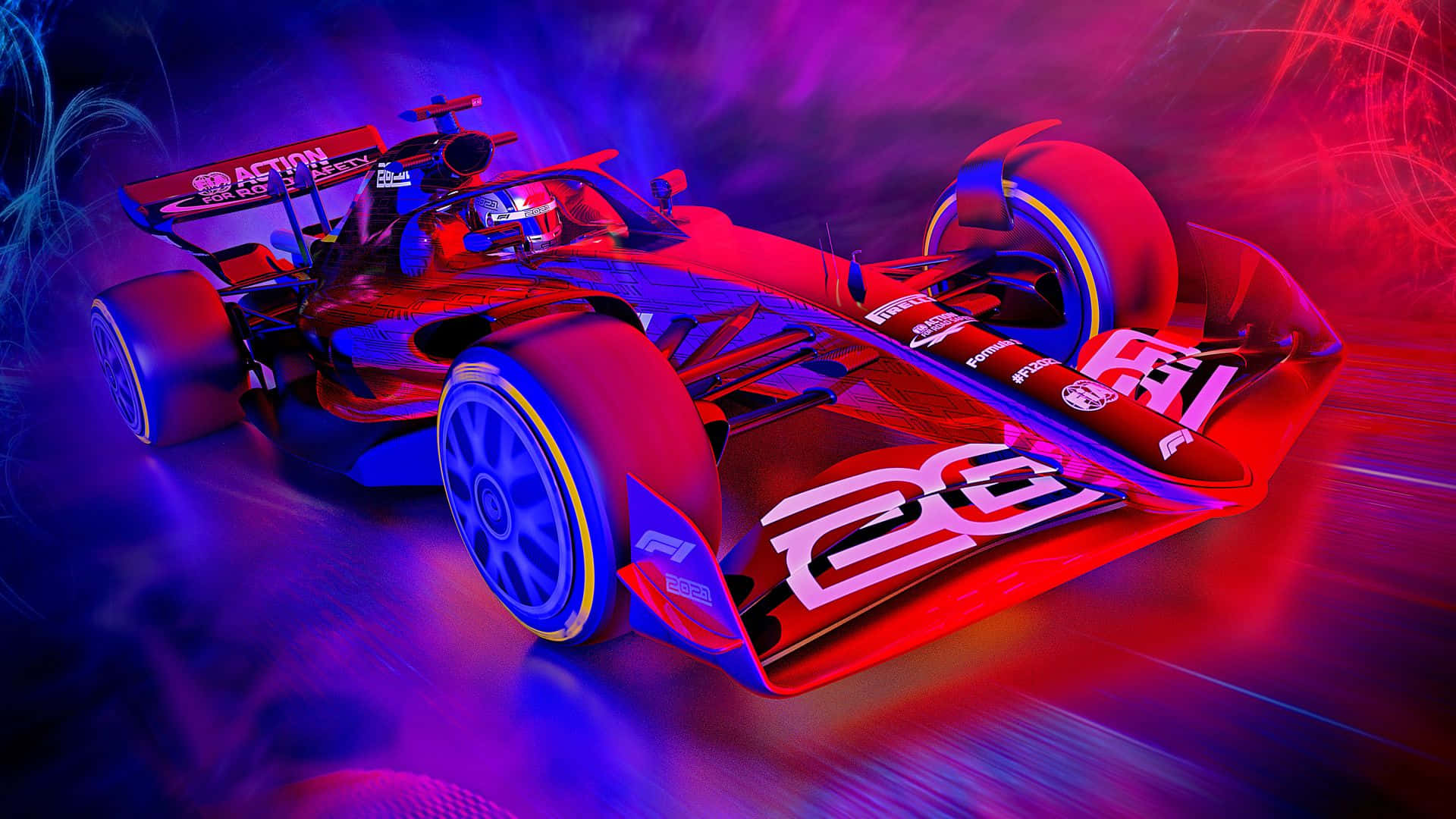 F1 गेम रेस कार बैंगनी और लाल सौंदर्य वॉलपेपर
