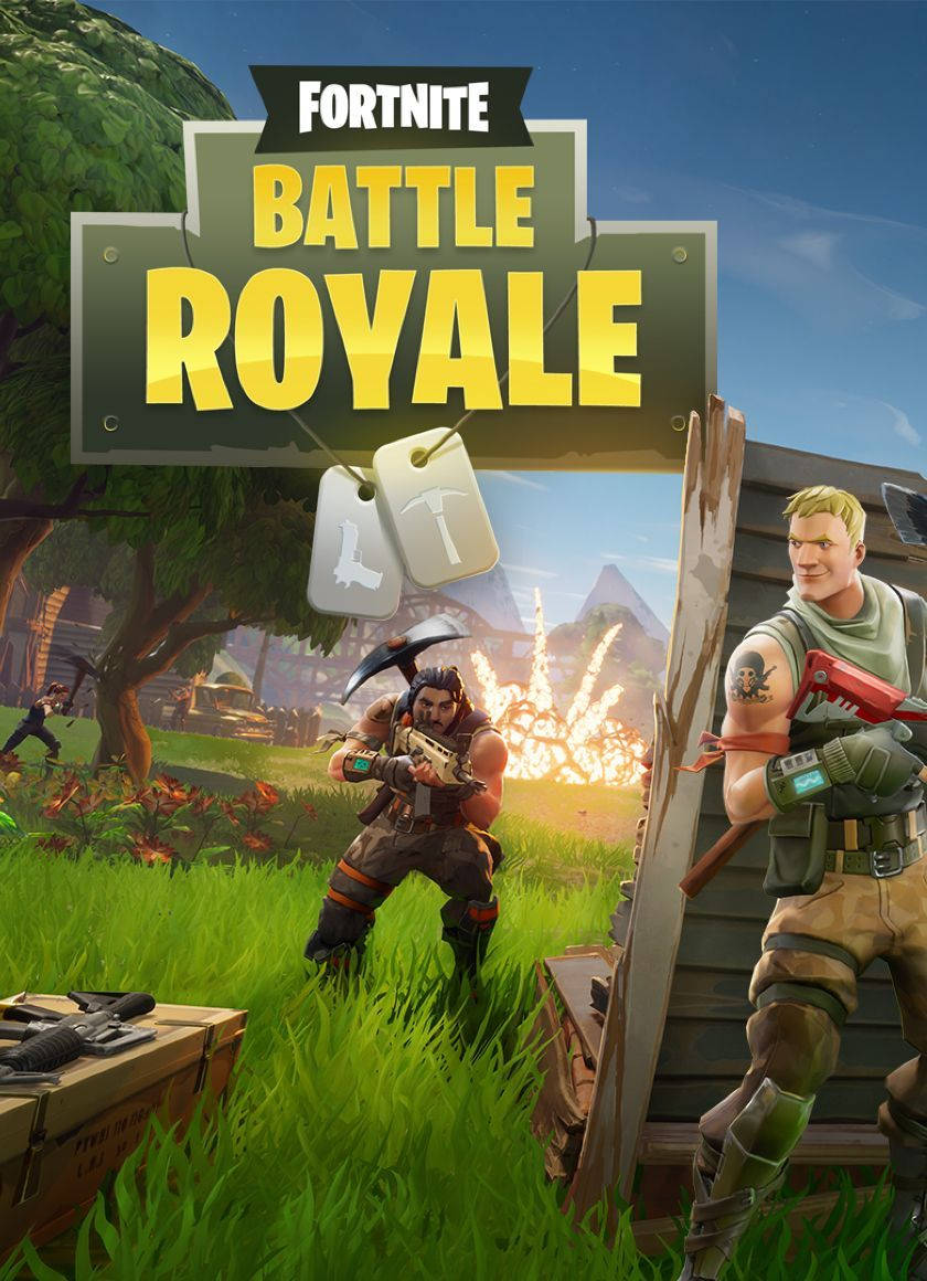 Fortnite बैटल रॉयल का वॉलपेपर जिसमें दो लोग अपनी बंदूकों से लड़ रहे हैं।