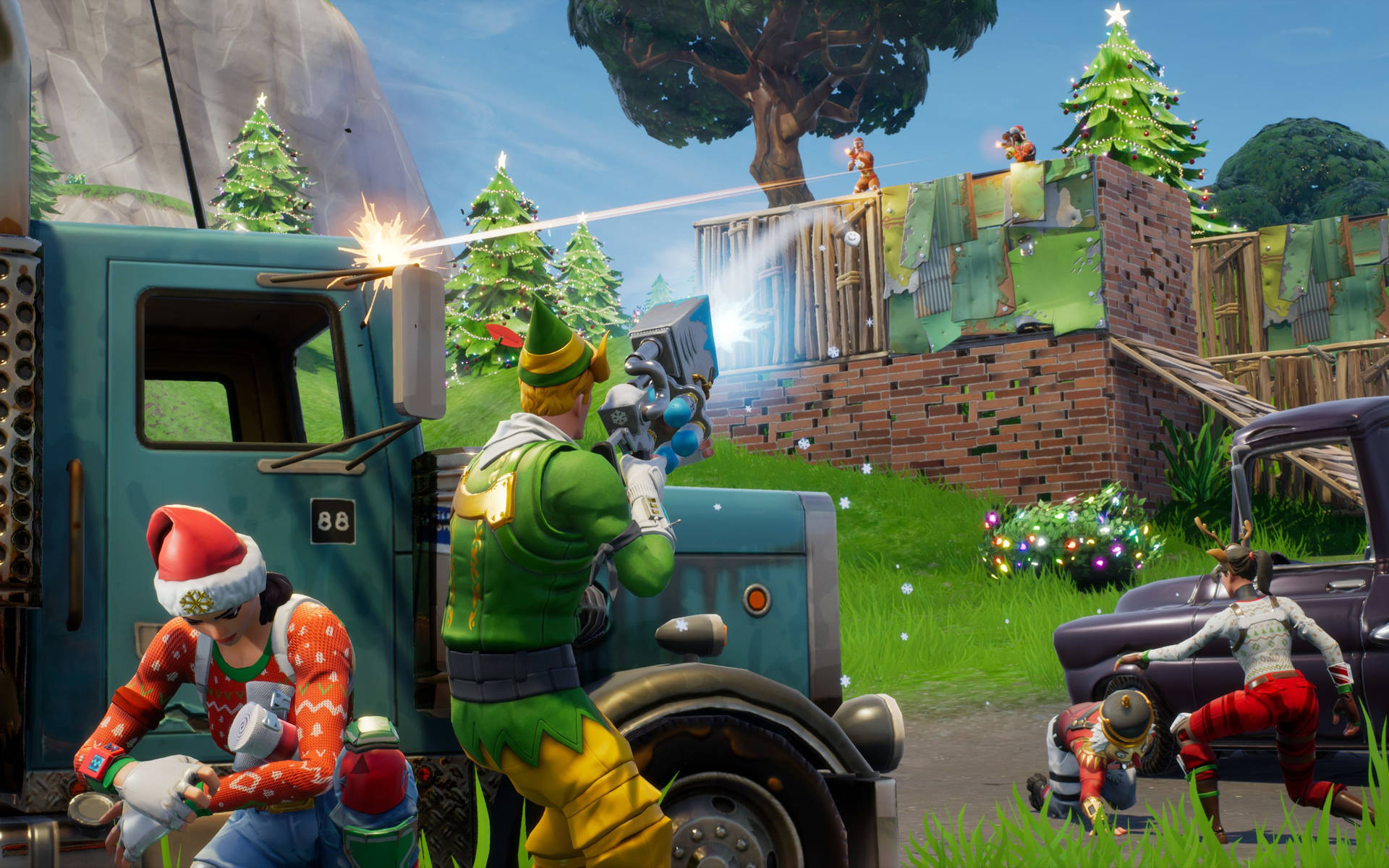 Fortnite गेम से क्रिसमस के मौसम में एक बैटल रॉयल वॉलपेपर।
