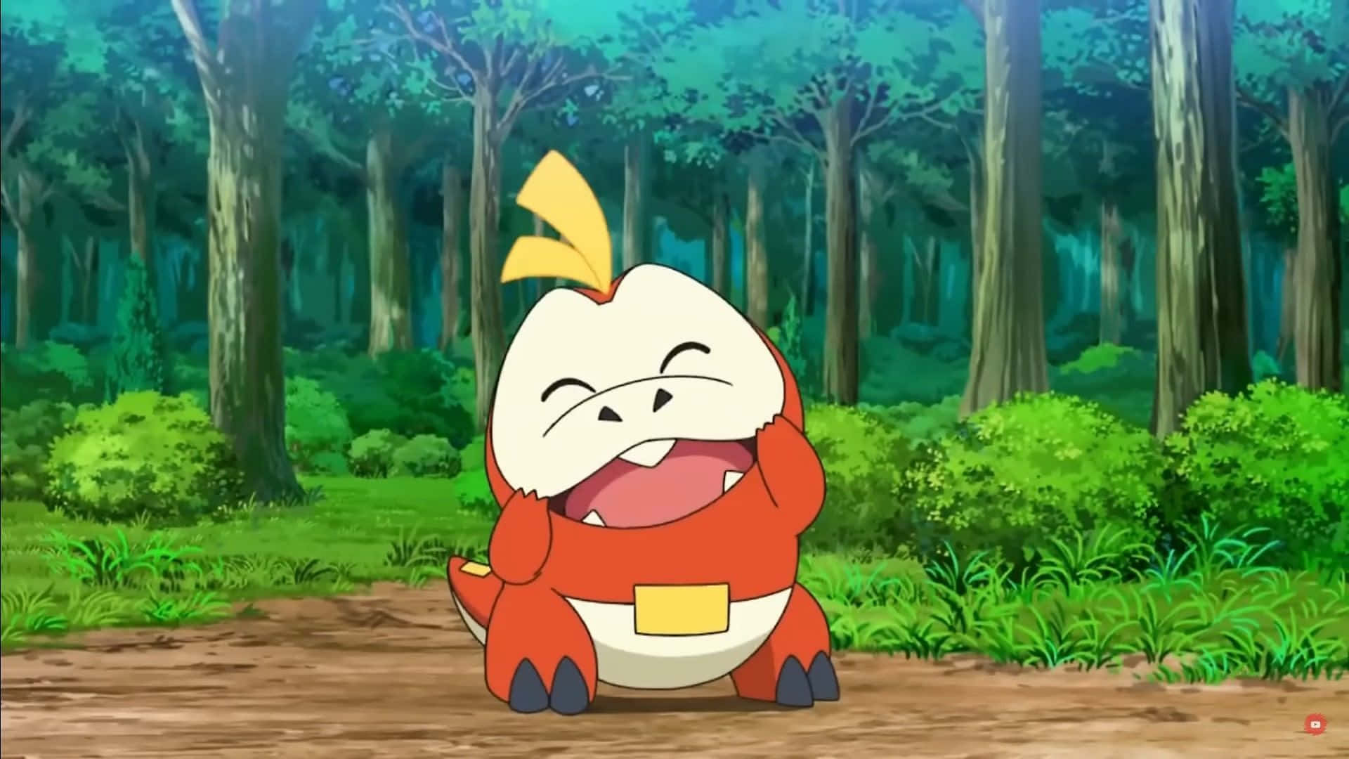 Fuecoco Pokemon प्राकृतिक पृष्ठभूमि के साथ वॉलपेपर