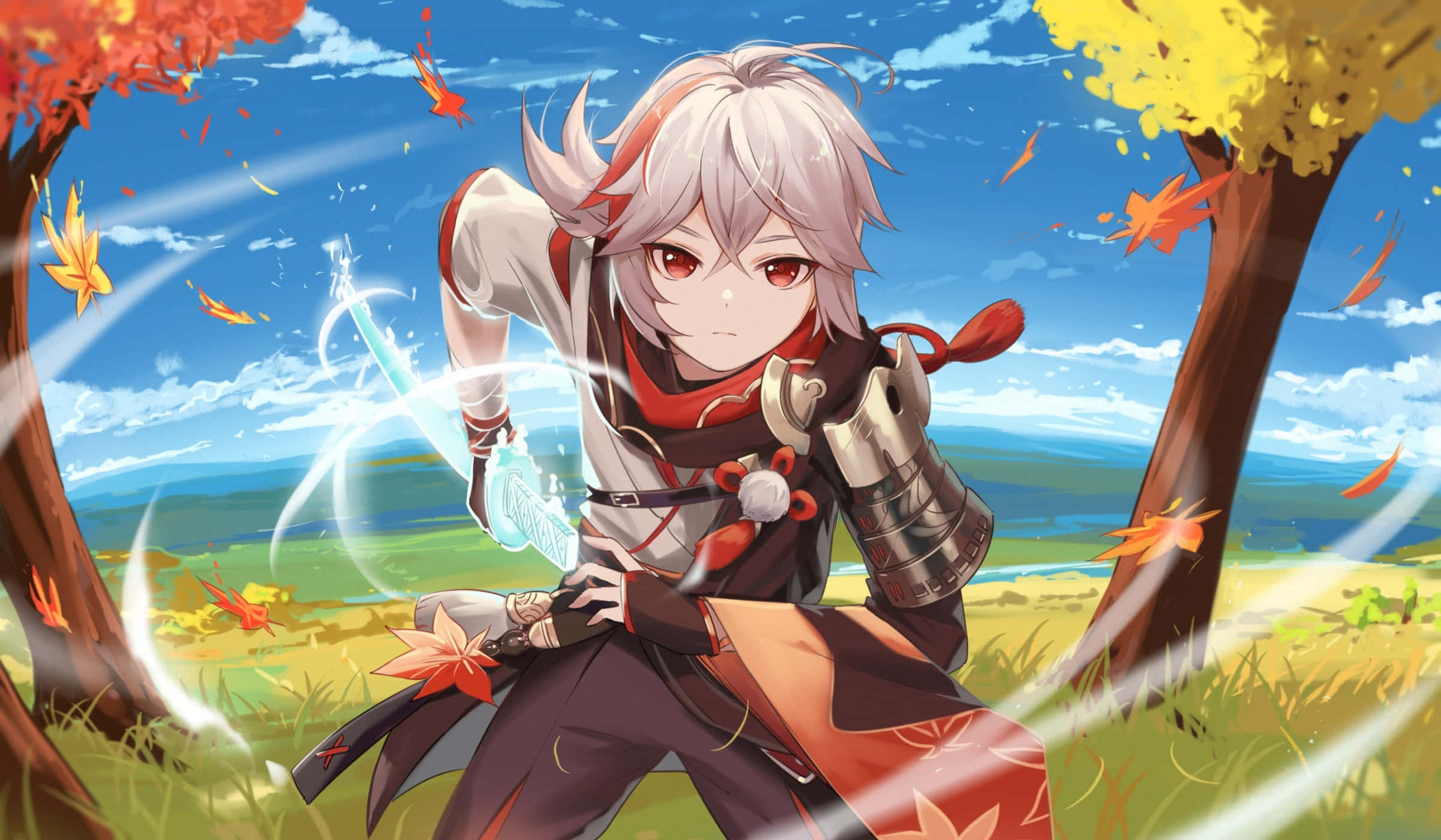 Genshin Impact Kazuha कवच और तलवार के साथ वॉलपेपर