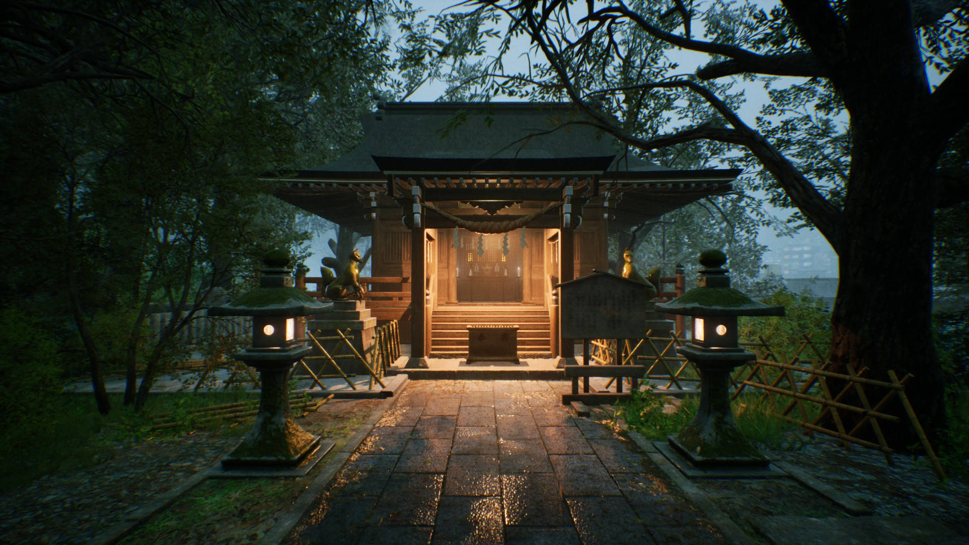 Ghostwire Tokyo रोशन मंदिर वॉलपेपर