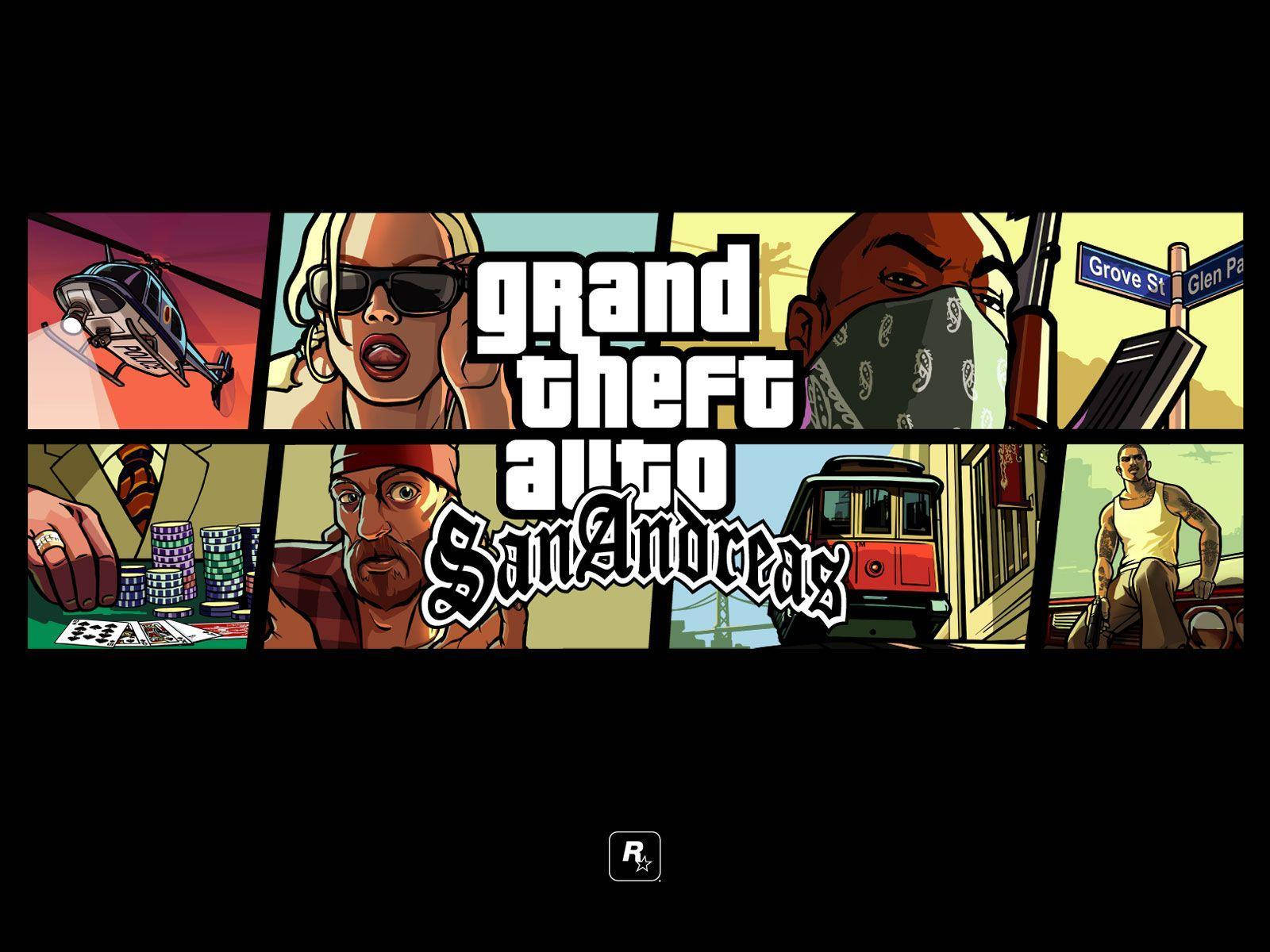GTA: सैन एंड्रियास से डायनामिक कैरेक्टर कोलाज वॉलपेपर