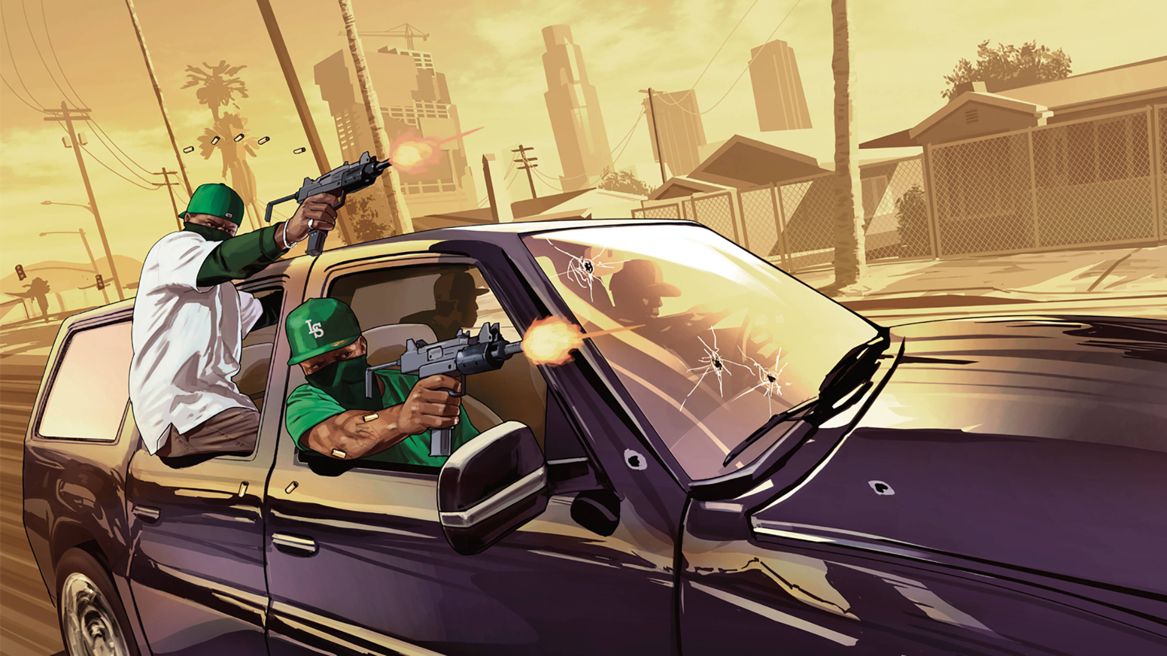 GTA SA 4K कार शूटिंग वॉलपेपर