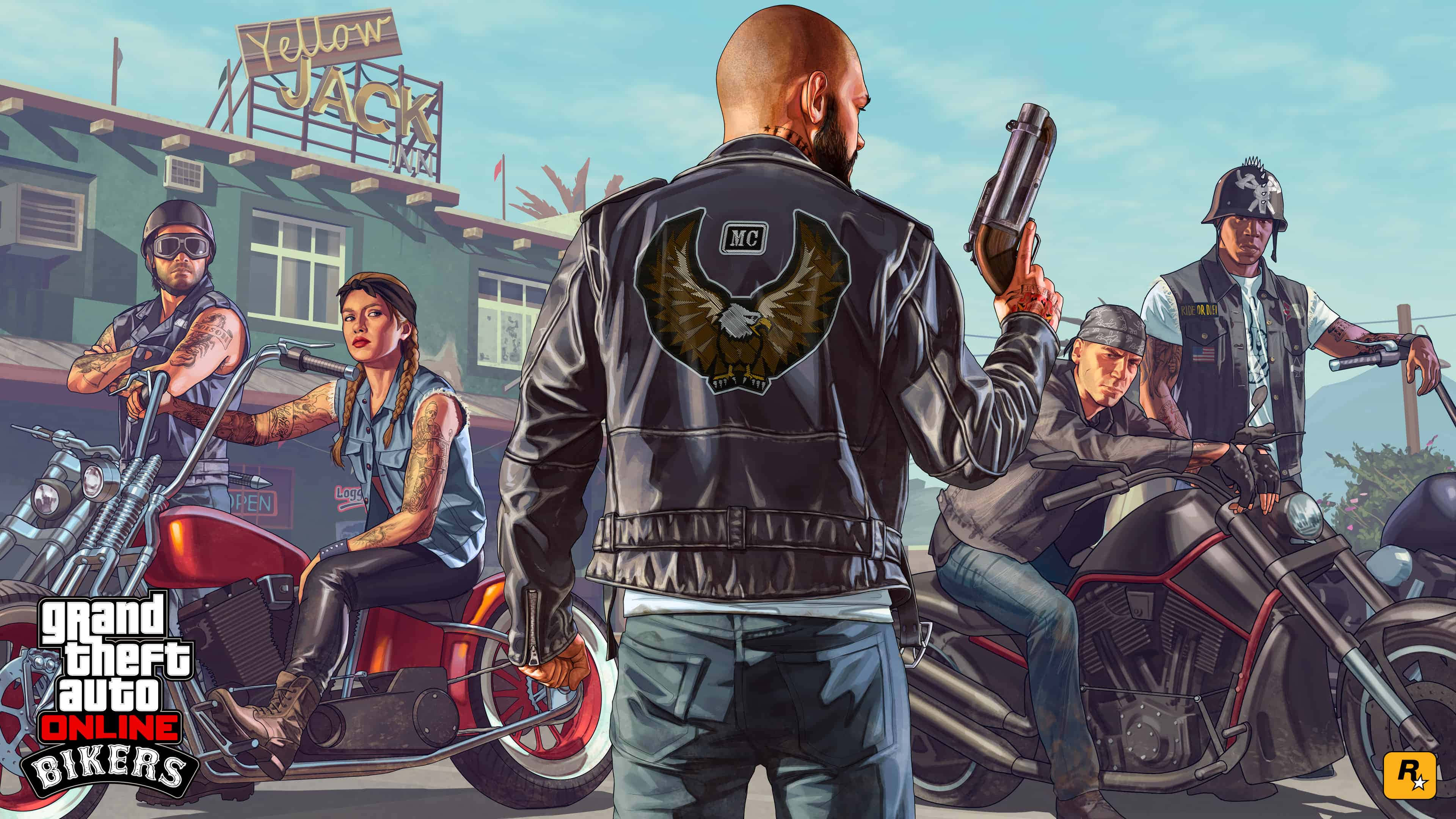 GTA बैकग्राउंड ग्रैंड थेफ्ट ऑटो ऑनलाइन बाइकर्स पोस्टर वॉलपेपर