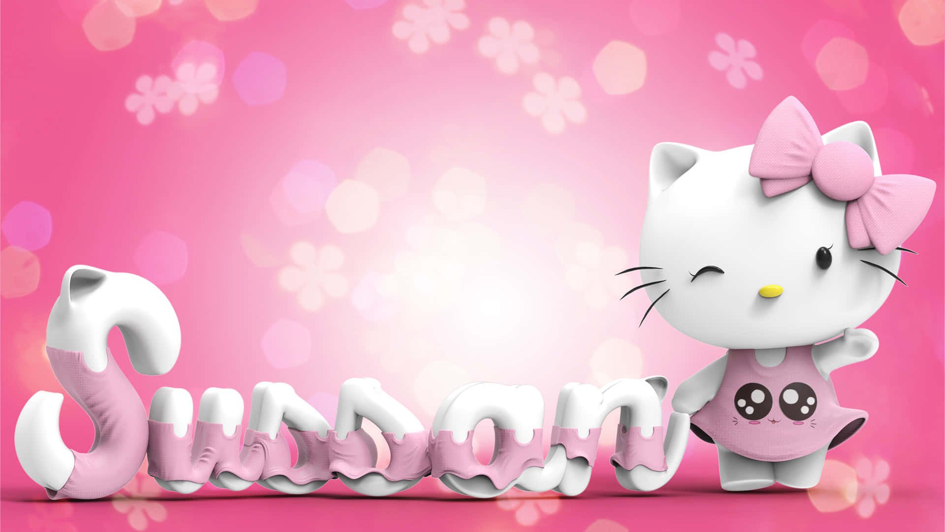 Hello Kitty पलक मारती हुई टेक्स्ट बैकग्राउंड के साथ वॉलपेपर