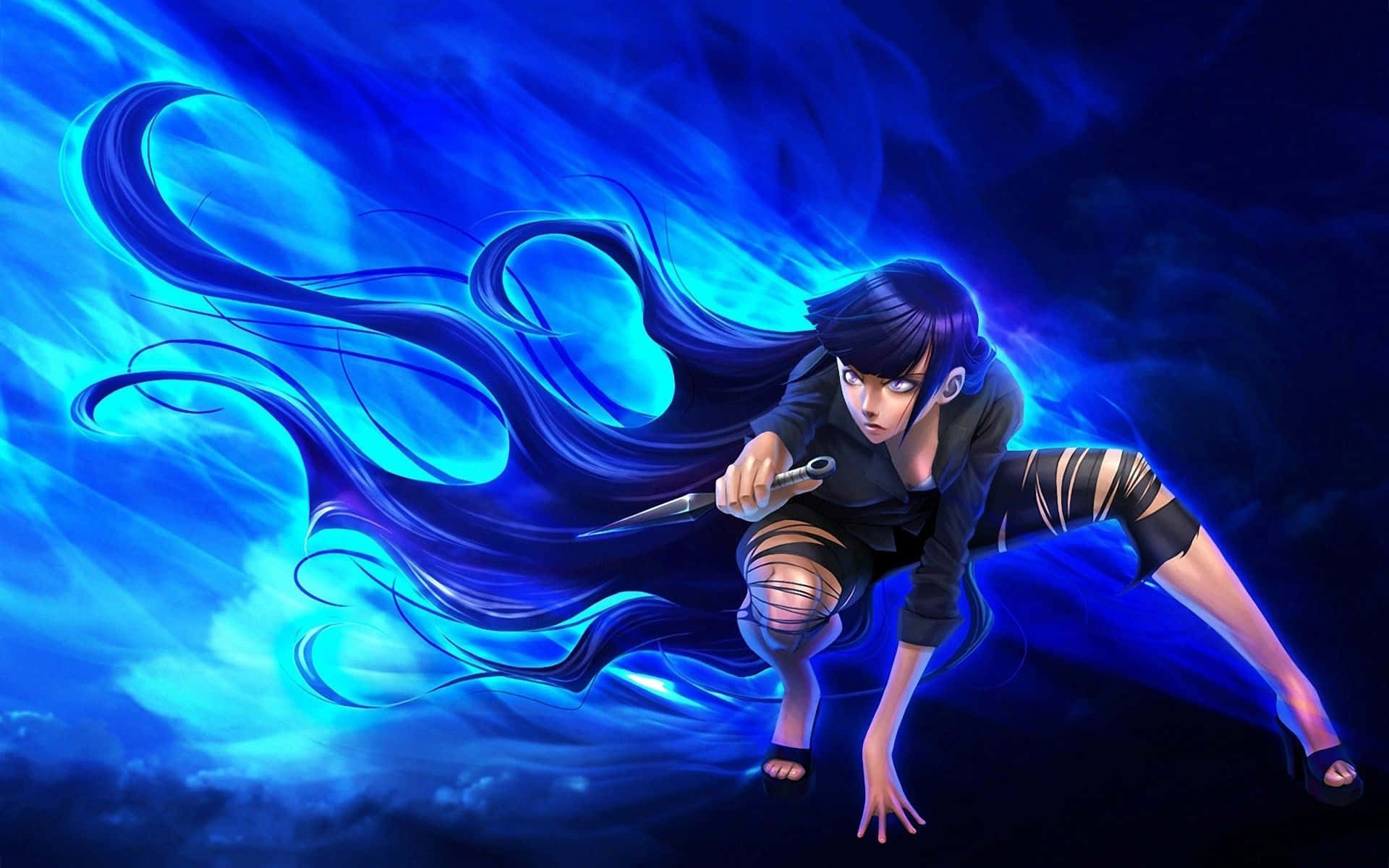 Hinata Hyuga Naruto नीयन नीला डिजिटल आर्ट वॉलपेपर