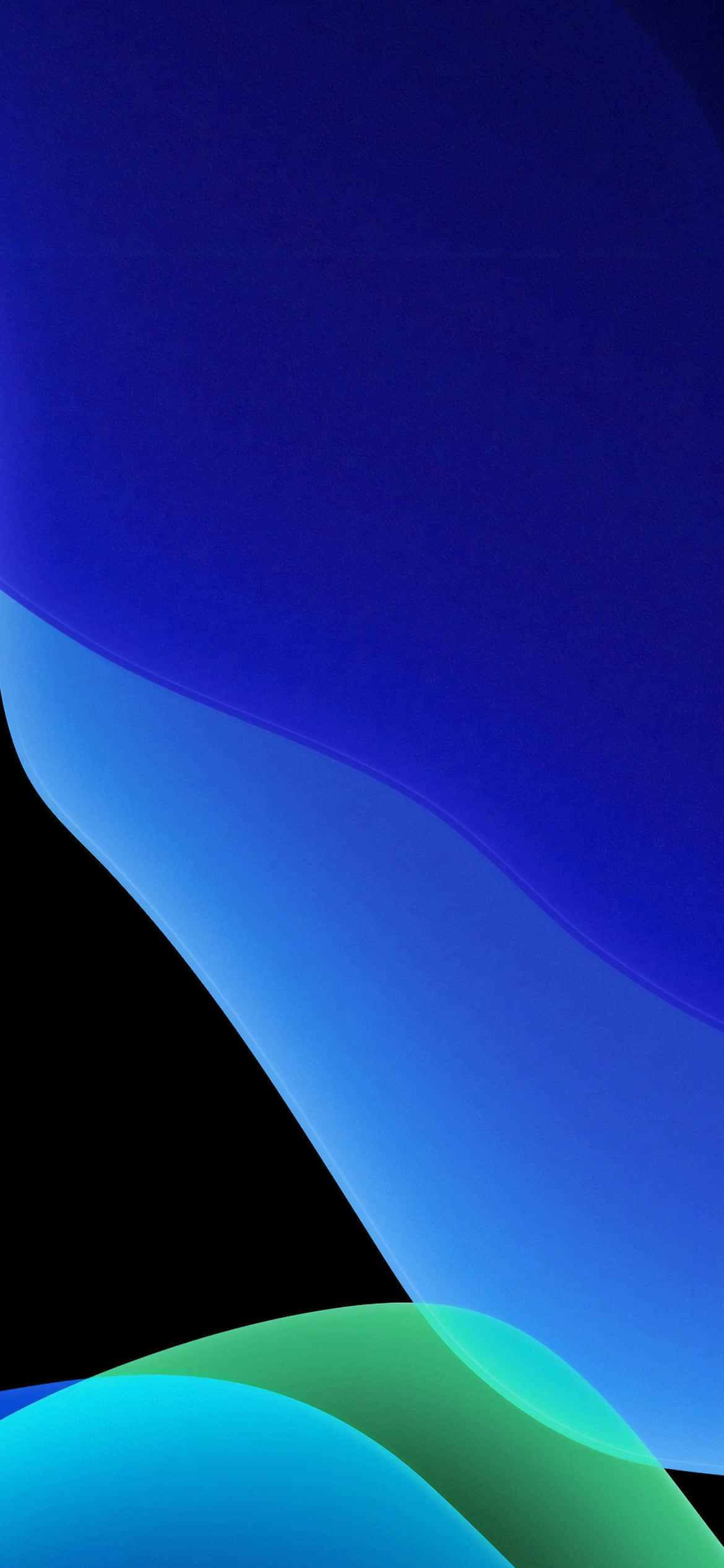 iOS 13 हरा, नीला और काला बैकग्राउंड वॉलपेपर