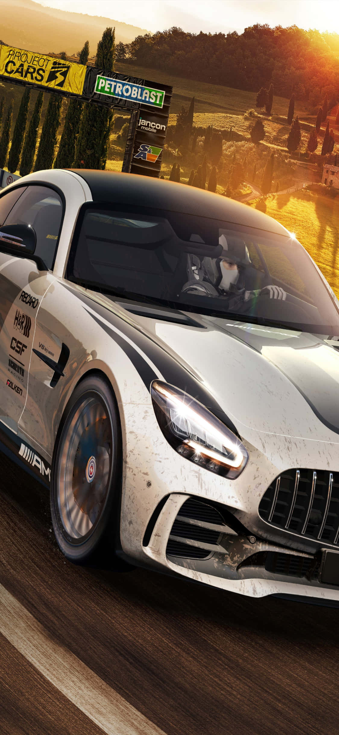 iPhone X प्रोजेक्ट कार्स बैकग्राउंड लाइट ग्रे मर्सिडीज AMG GT वॉलपेपर