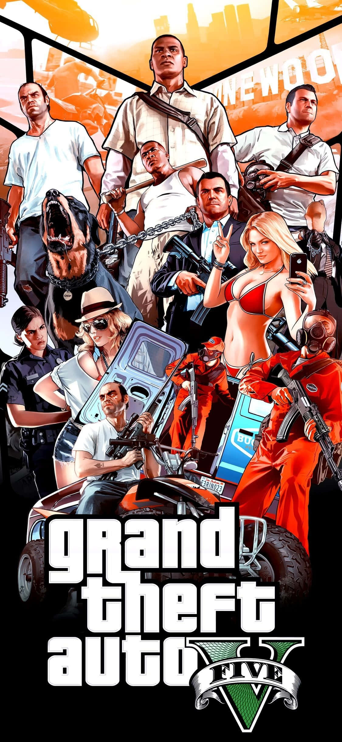iPhone X Grand Theft Auto V पृष्ठभूमि में पात्र वॉलपेपर