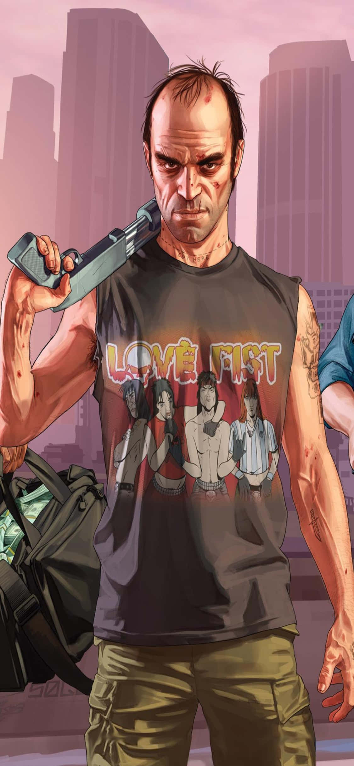 iPhone X Grand Theft Auto V बैकग्राउंड Trevor और बंदूक वॉलपेपर