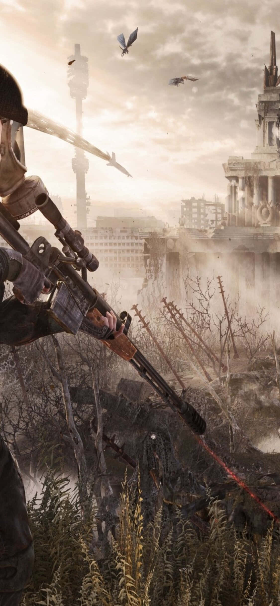 गाँव की ओर बढ़ता सैनिक iPhone X Metro Last Light पृष्ठभूमि वॉलपेपर