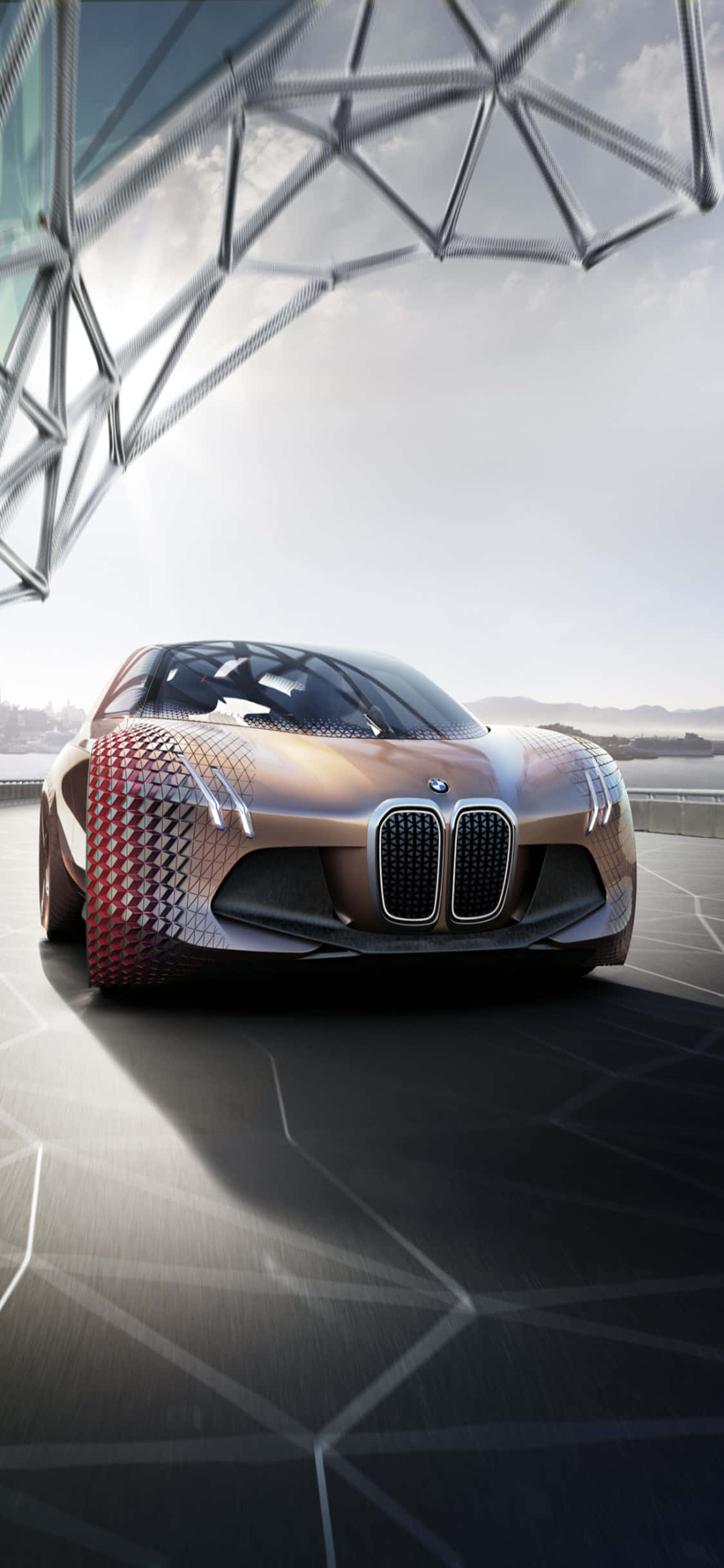iPhone X, पृष्ठभूमि में BMW के साथ, विलासिता और विलासितापूर्ण जीवन का सटीक उदाहरण है। वॉलपेपर